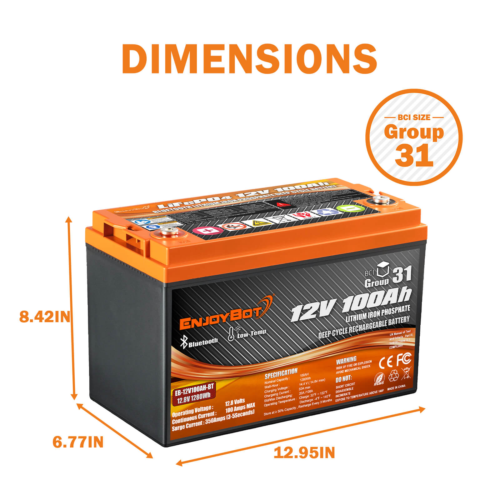 Enjoybot 12V 100Ah Bluetooth Lithium Battery_2