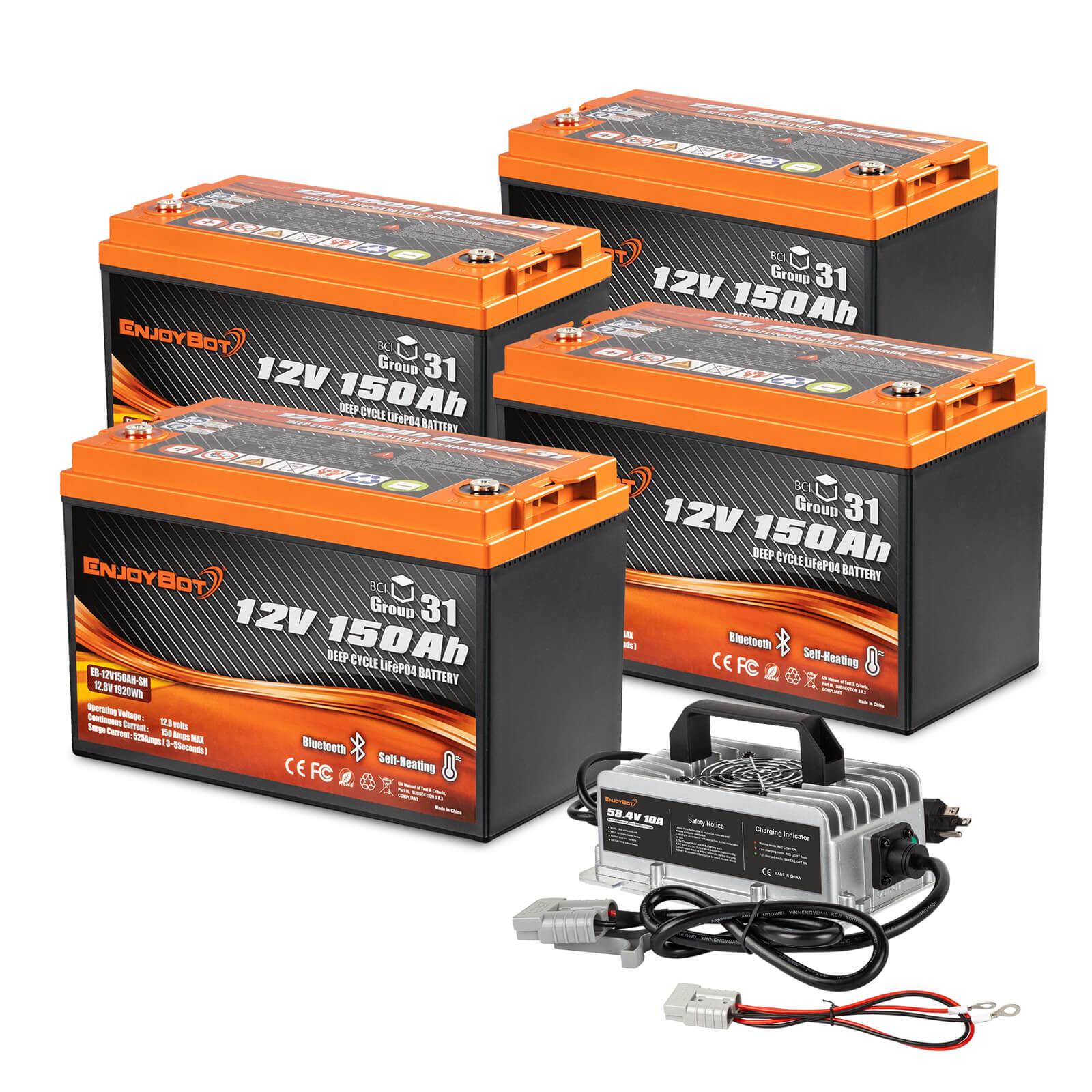 Enjoybot 48V 150Ah LiFePO4 Lithium Golf Cart Battery Set - 4 Batteries