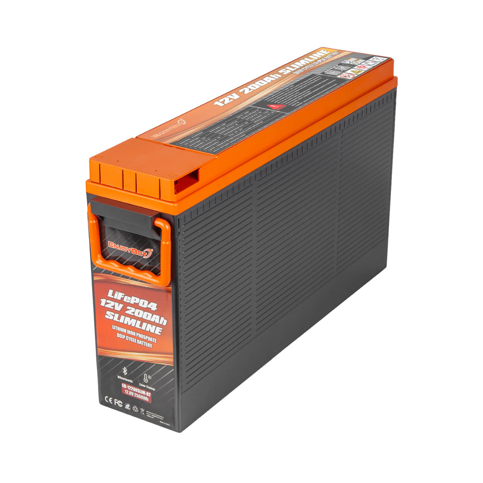 Enjoybot 12V 200Ah Slimline LiFePO4 Lithium Battery with Bluetooth, 2560Wh, 200A BMS