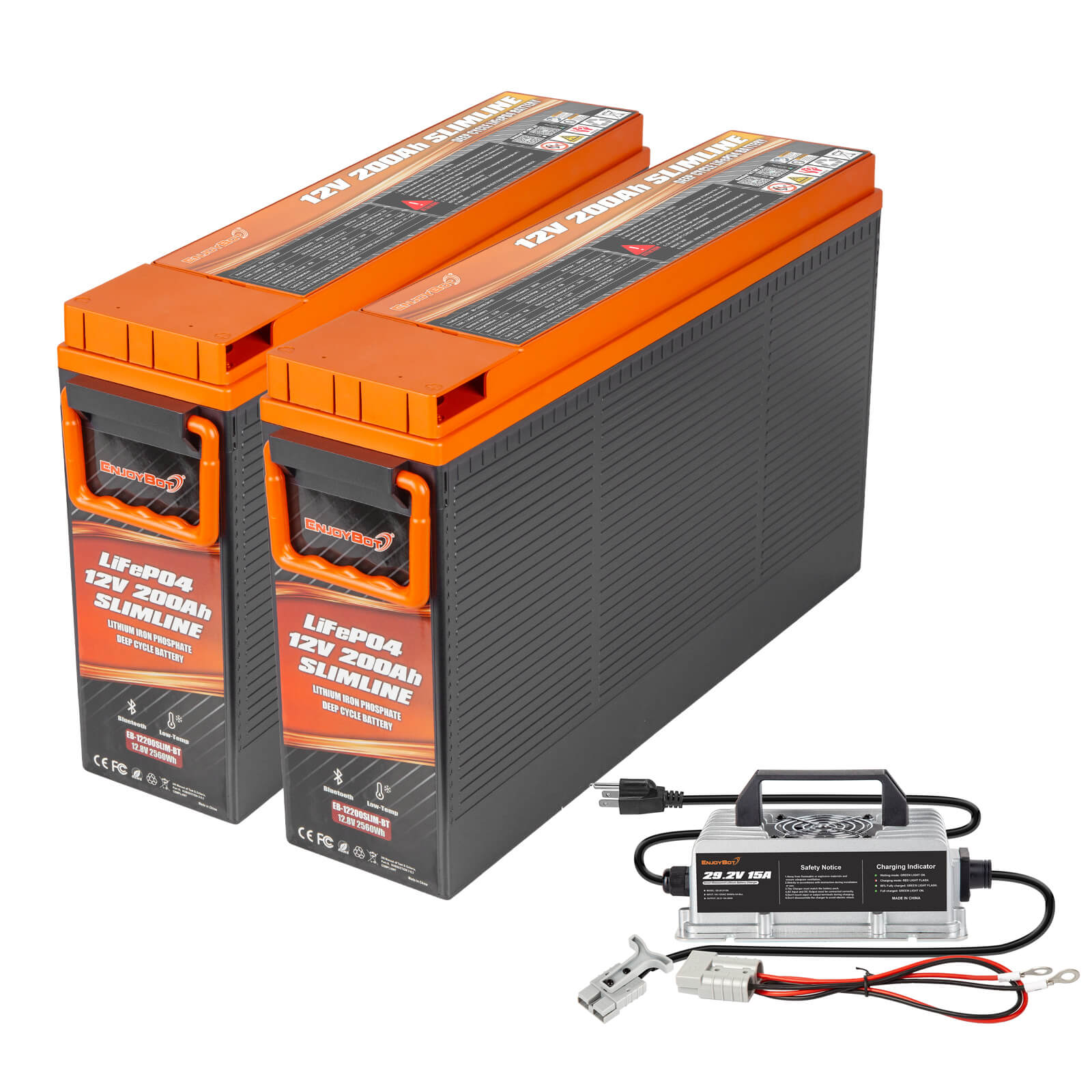 Enjoybot 12V 200Ah Slimline LiFePO4 Lithium Battery with Bluetooth, 2560Wh, 200A BMS