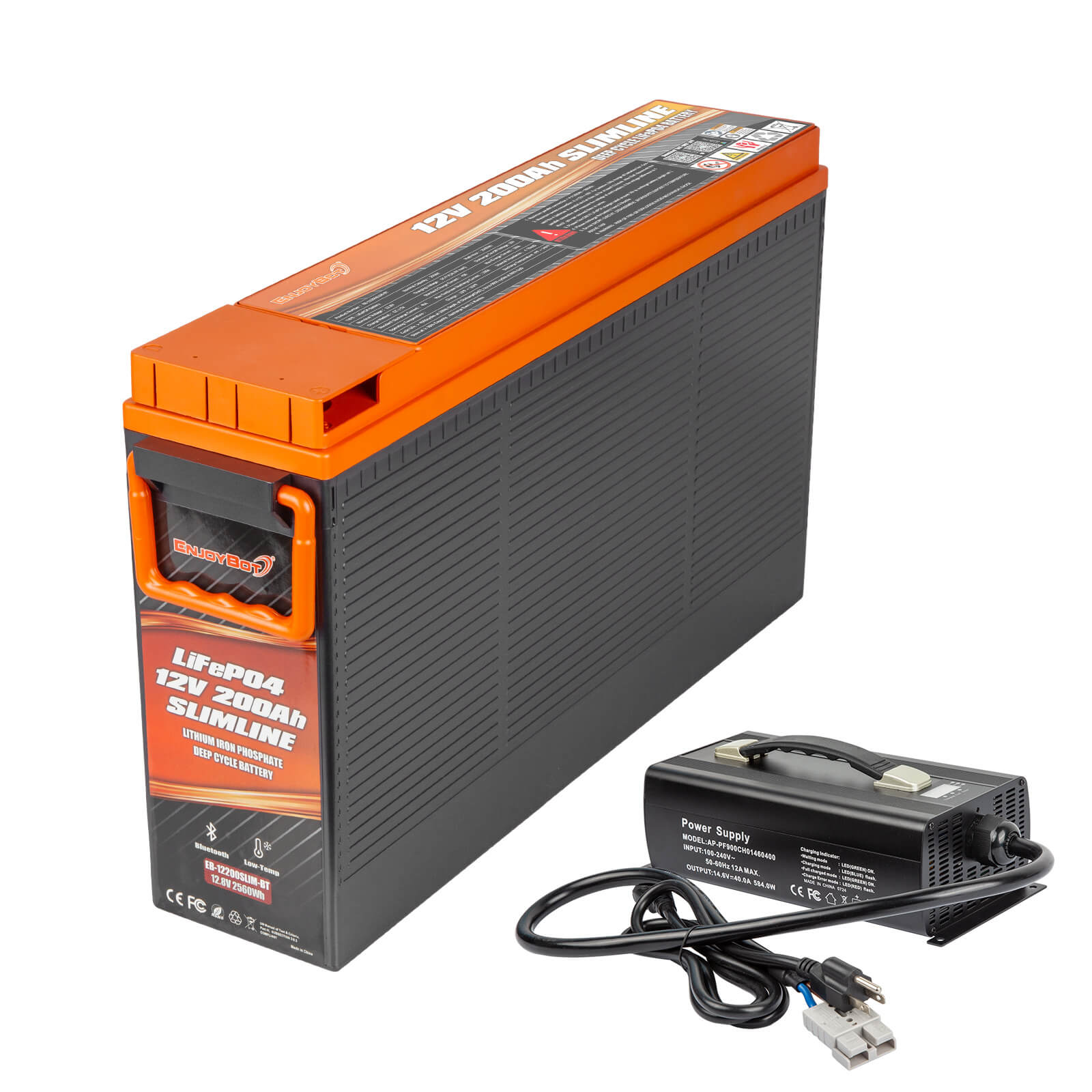 Enjoybot 12V 200Ah Slimline LiFePO4 Lithium Battery with Bluetooth, 2560Wh, 200A BMS