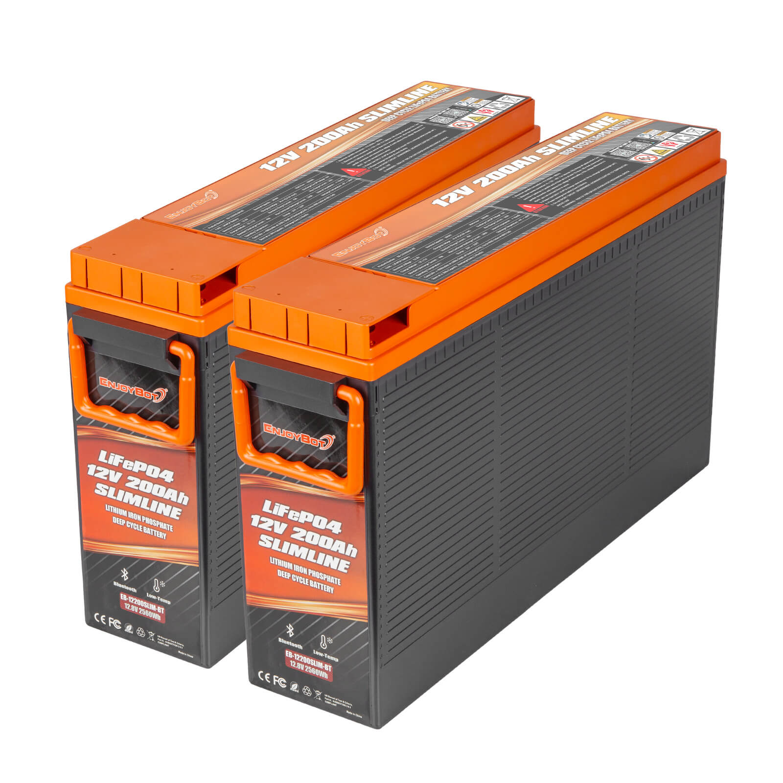 Enjoybot 12V 200Ah Slimline LiFePO4 Lithium Battery with Bluetooth, 2560Wh, 200A BMS