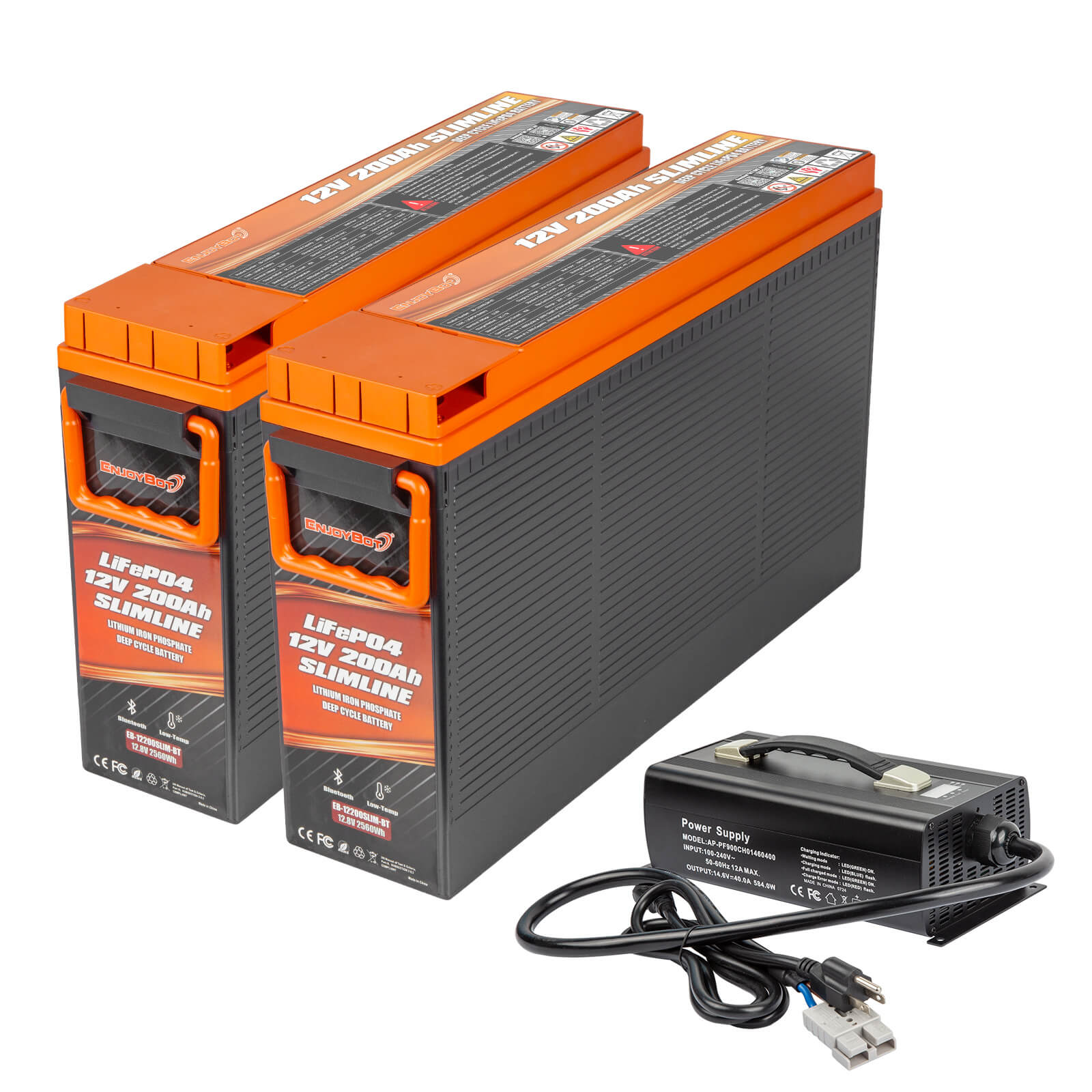 Enjoybot 12V 200Ah Slimline LiFePO4 Lithium Battery with Bluetooth, 2560Wh, 200A BMS