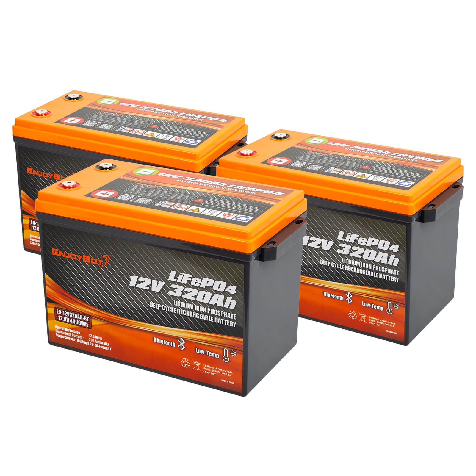 Enjoybot 12V 320Ah LiFePO4 Lithium Battery with Bluetooth, 4096Wh, For RV, Marine, Solar & Home Backup