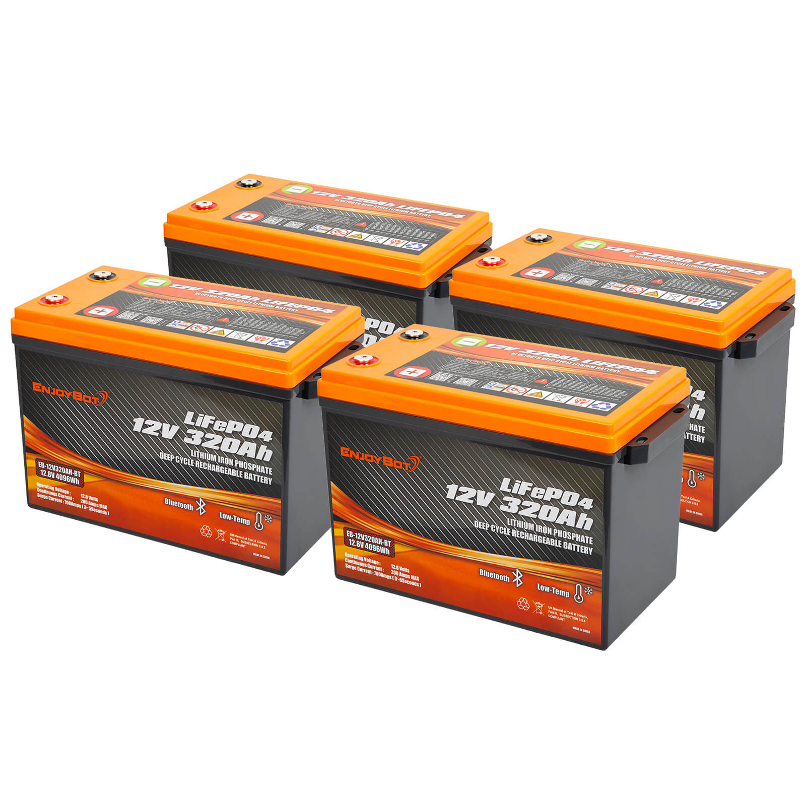 Enjoybot 12V 320Ah LiFePO4 Lithium Battery with Bluetooth, 4096Wh, For RV, Marine, Solar & Home Backup