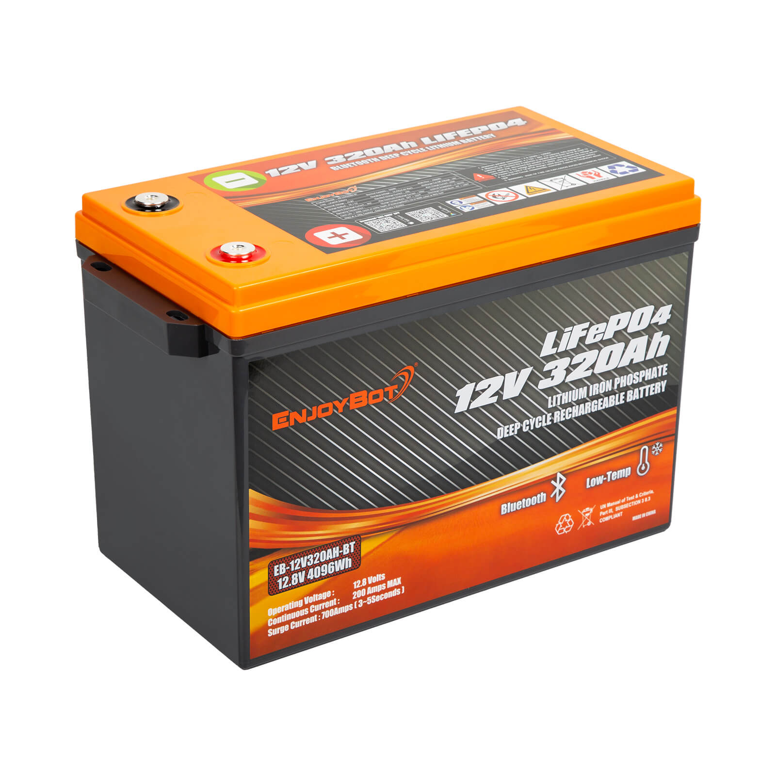 Enjoybot 12V 320Ah LiFePO4 Lithium Battery with Bluetooth, 4096Wh, For RV, Marine, Solar & Home Backup