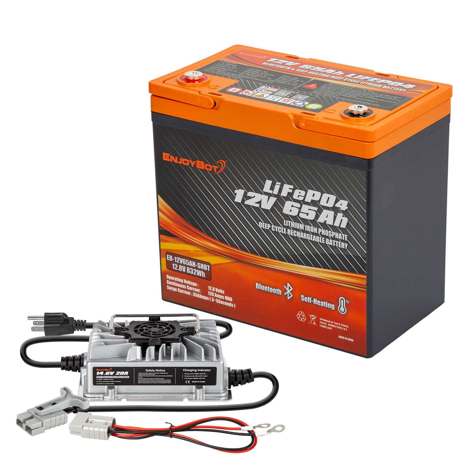 Enjoybot 12V 65Ah LiFePO₄ Lithium Battery with Bluetooth & Self-Heating, Group 22NF, 832Wh, 120A BMS