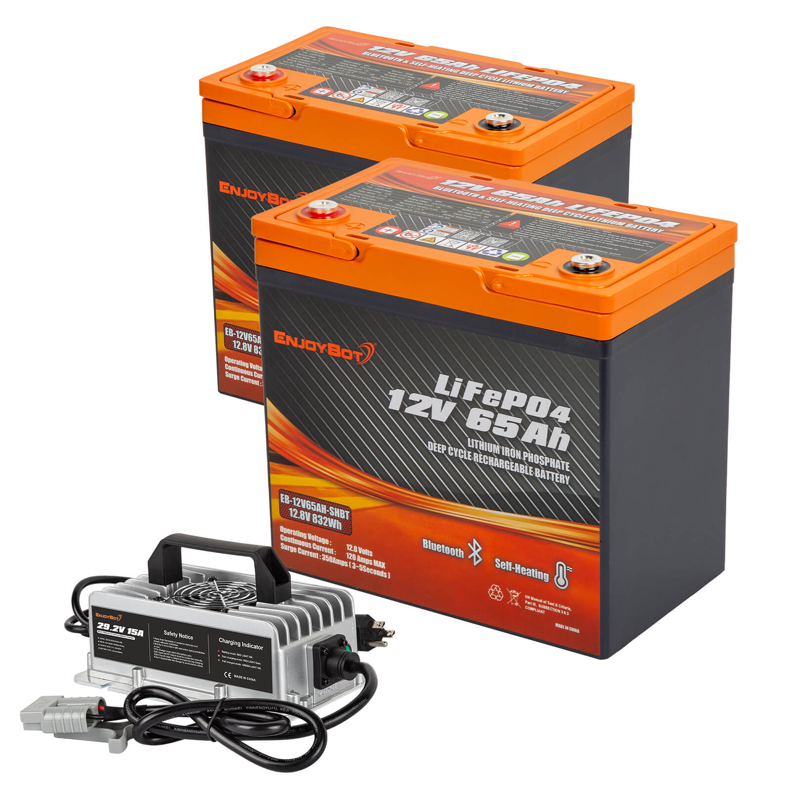 Enjoybot 12V 65Ah LiFePO₄ Lithium Battery with Bluetooth & Self-Heating, Group 22NF, 832Wh, 120A BMS