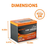 Enjoybot 12V 100Ah Group 24 Bluetooth LiFePO4 Lithium Battery With Self-Heating, 1280Wh, 100A BMS