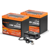 Enjoybot 12V 100Ah Group 24 Self-Heating & Bluetooth Lithium LiFePO4 Battery_2 Pack+14.6V 40A Charger