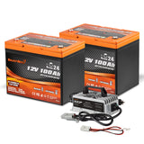 Enjoybot 12V 100Ah Group 24 Self-Heating & Bluetooth Lithium LiFePO4 Battery_2 Pack+29.2V 15A Charger