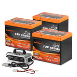 Enjoybot 12V 100Ah Group 24 Self-Heating & Bluetooth Lithium LiFePO4 Battery_3 Pack+43.8V 12A Charger