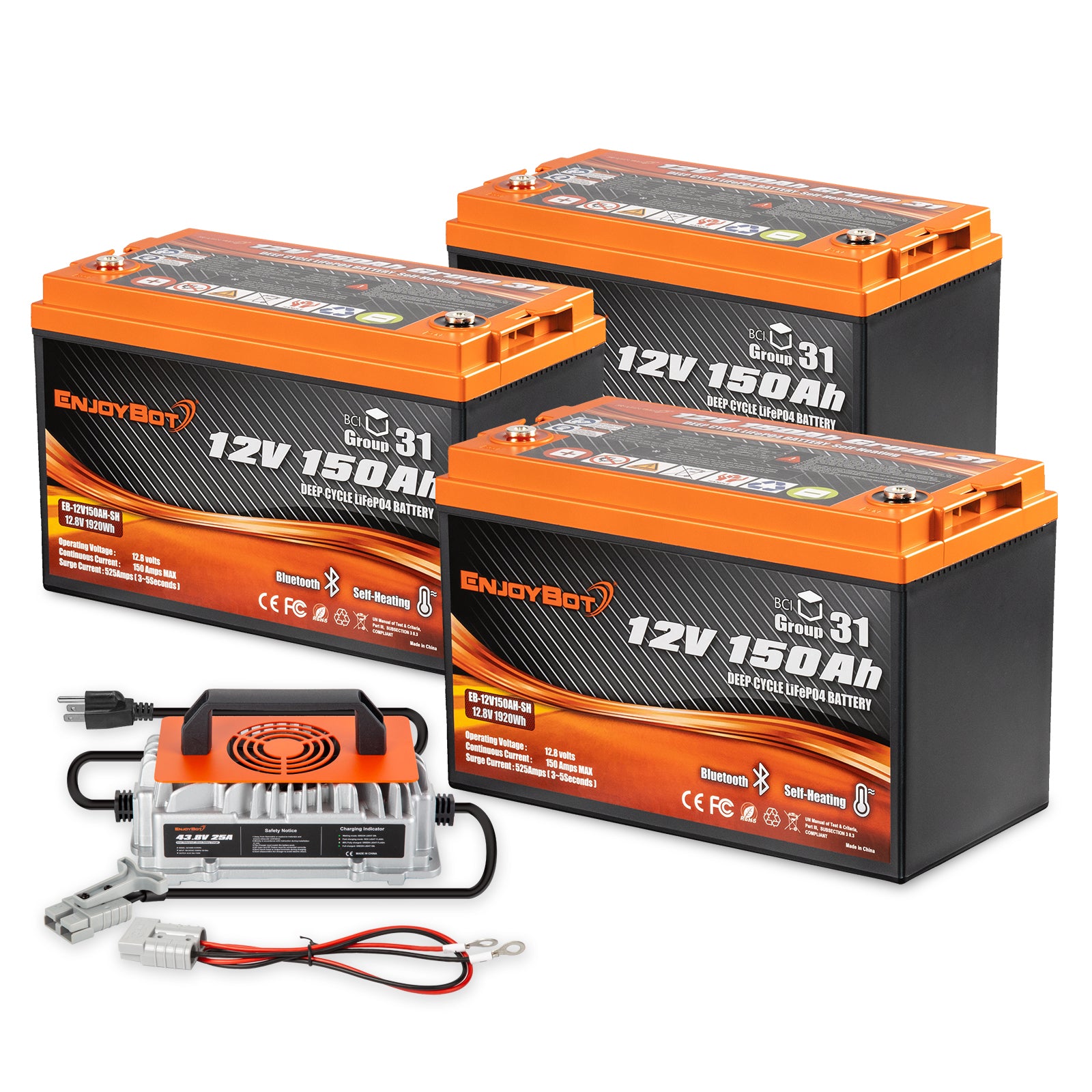 Enjoybot 36V LiFePO4 Lithium Trolling Motor Battery Set - 3 batteries