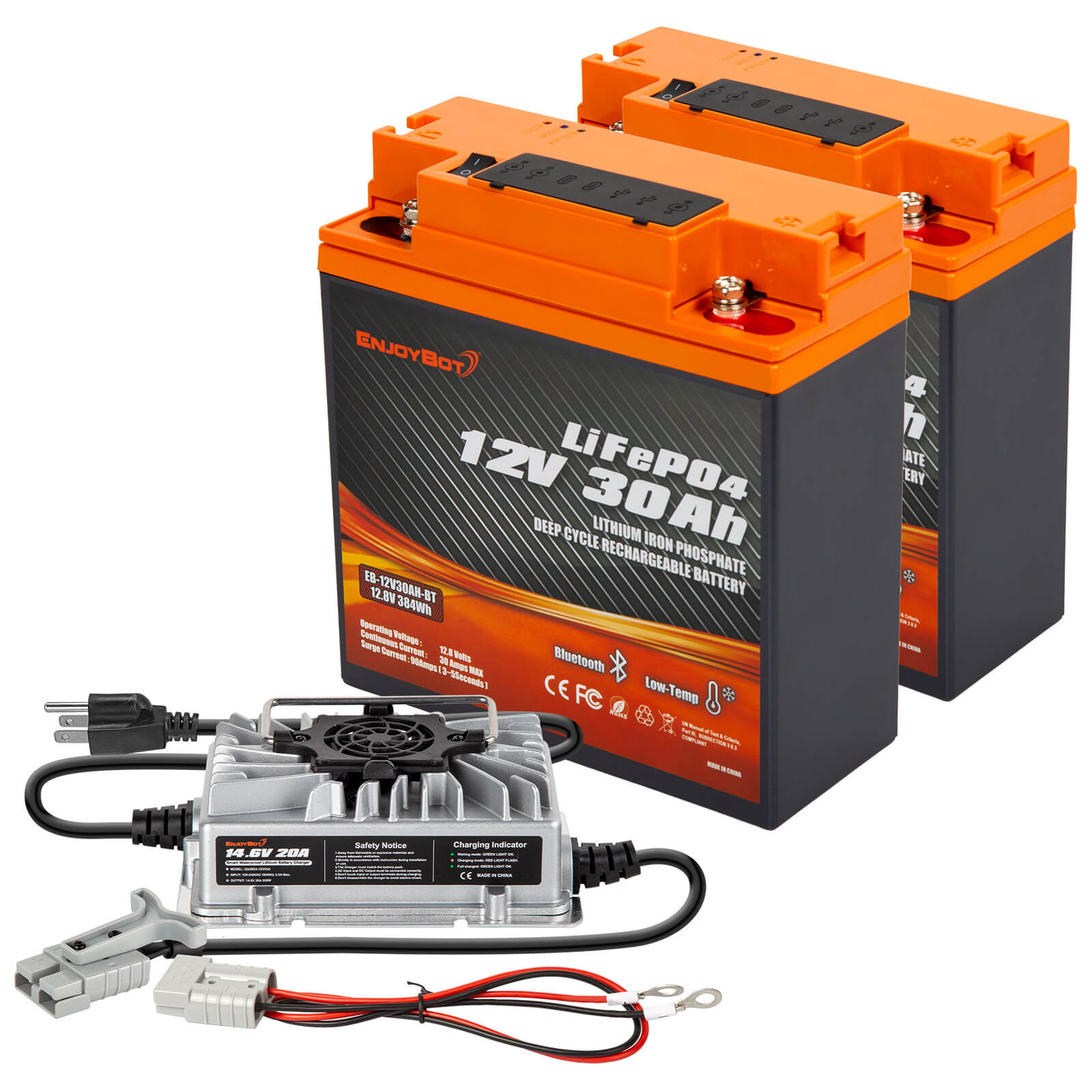 Enjoybot 12V 30Ah Portable LiFePO₄ Battery with Bluetooth & Direct-Charge Module