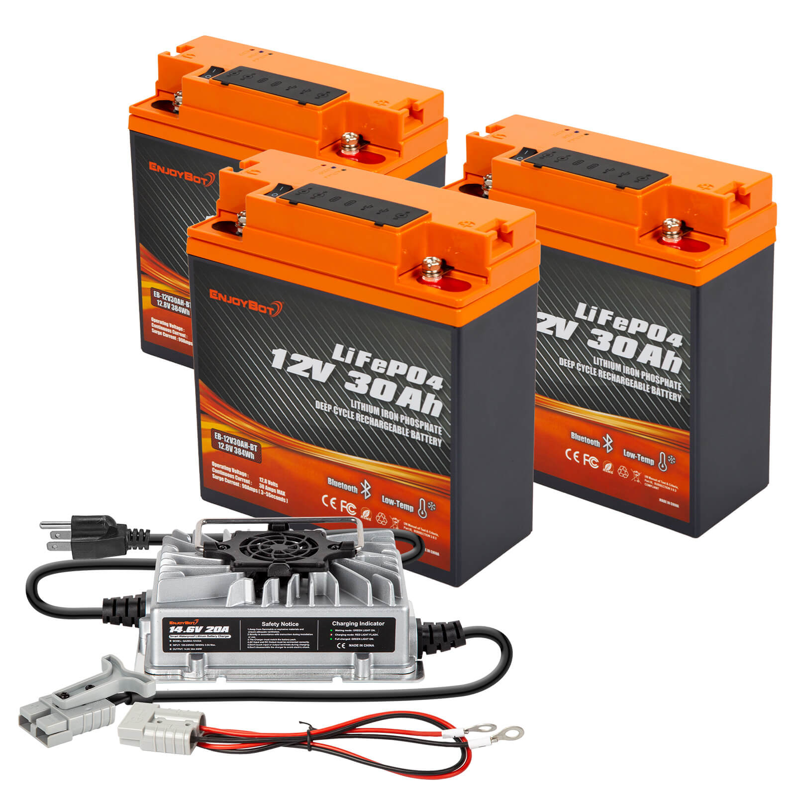 Enjoybot 12V 30Ah Portable LiFePO₄ Battery with Bluetooth & Direct-Charge Module