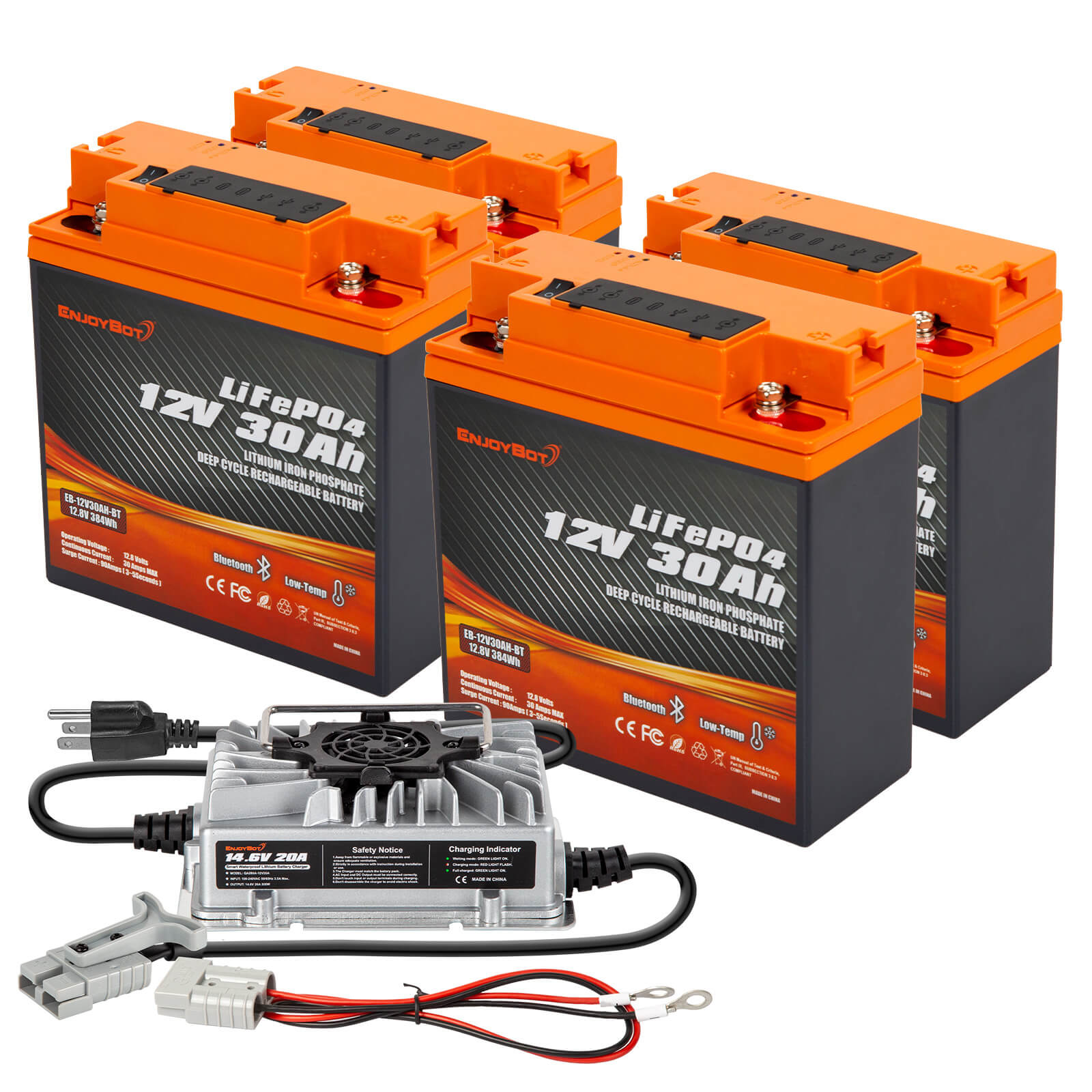 Enjoybot 12V 30Ah Portable LiFePO₄ Battery with Bluetooth & Direct-Charge Module