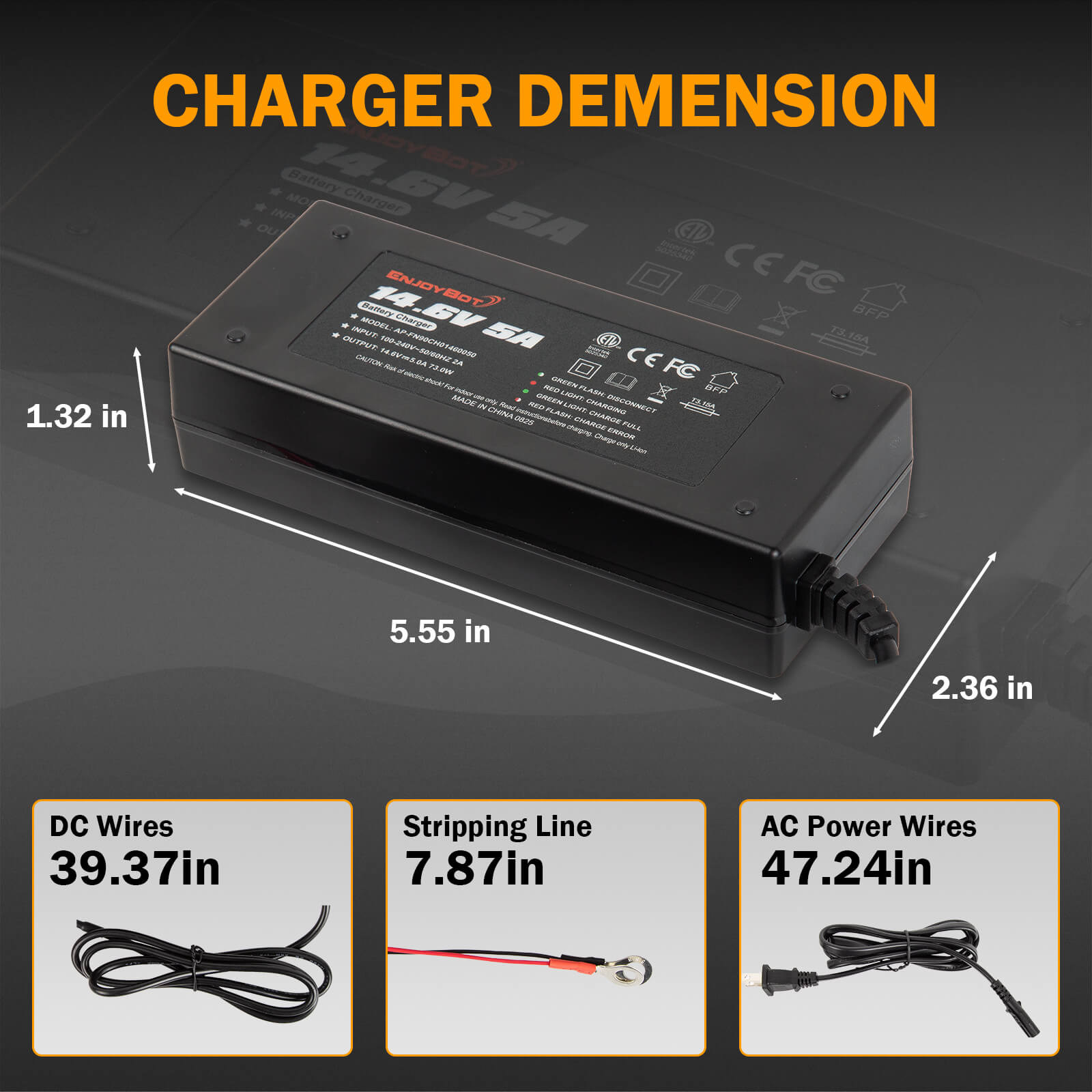 Enjoybot 14.6V 5A LiFePO4 Lithium Battery Charger For 12V LiFePO4 Battery