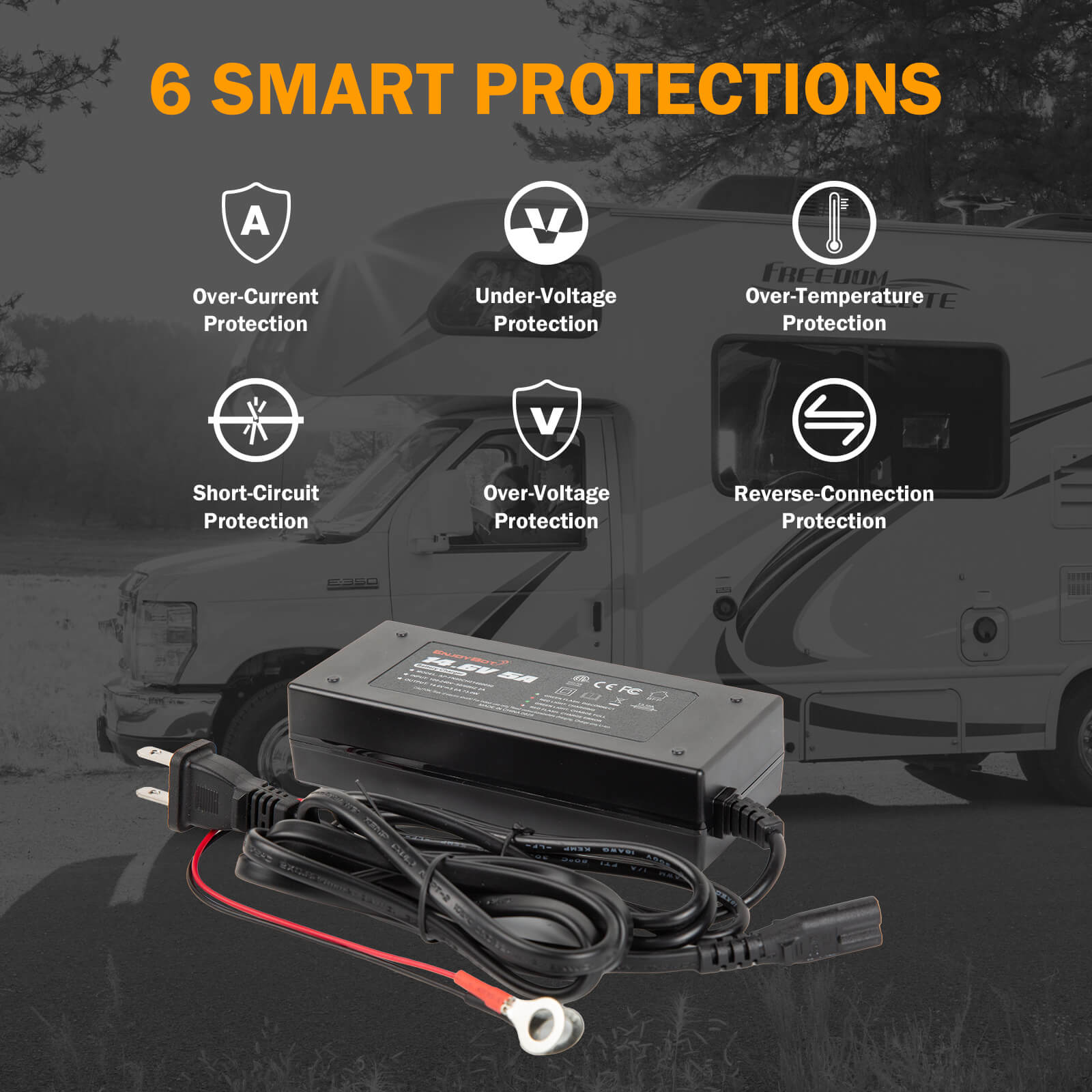 Enjoybot 14.6V 5A LiFePO4 Lithium Battery Charger For 12V LiFePO4 Battery