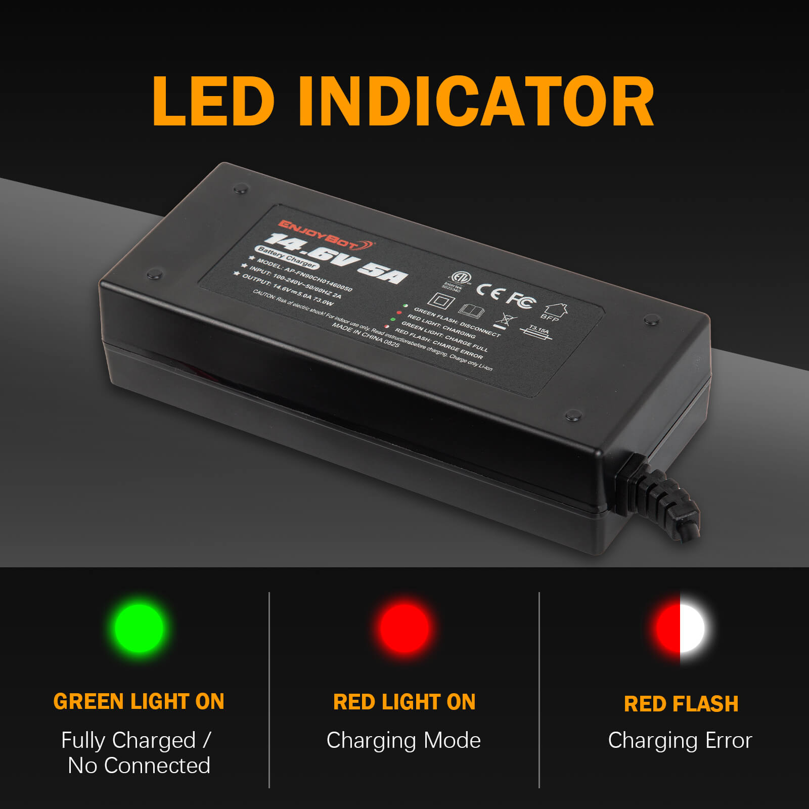 Enjoybot 14.6V 5A LiFePO4 Lithium Battery Charger For 12V LiFePO4 Battery