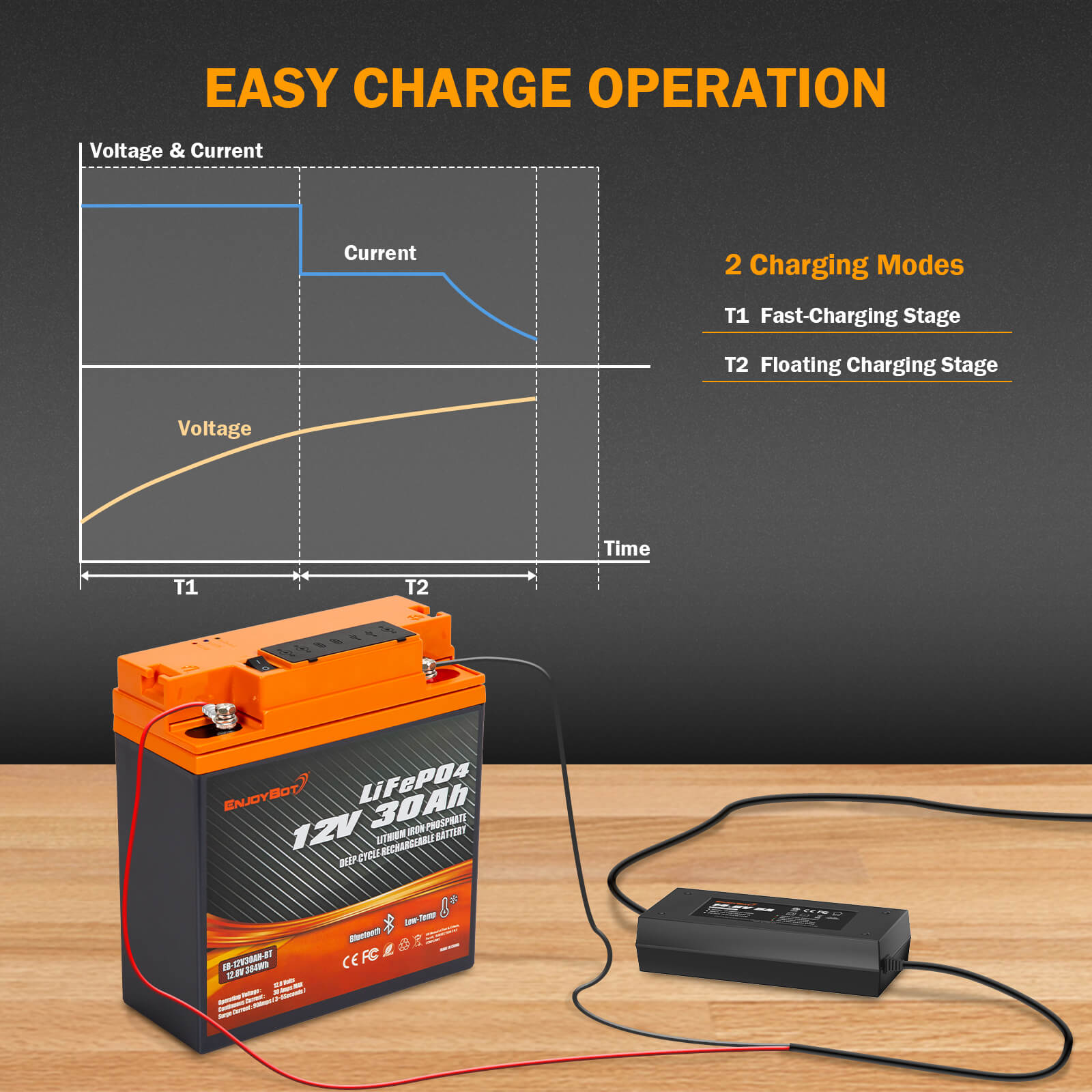 Enjoybot 14.6V 5A LiFePO4 Lithium Battery Charger For 12V LiFePO4 Battery