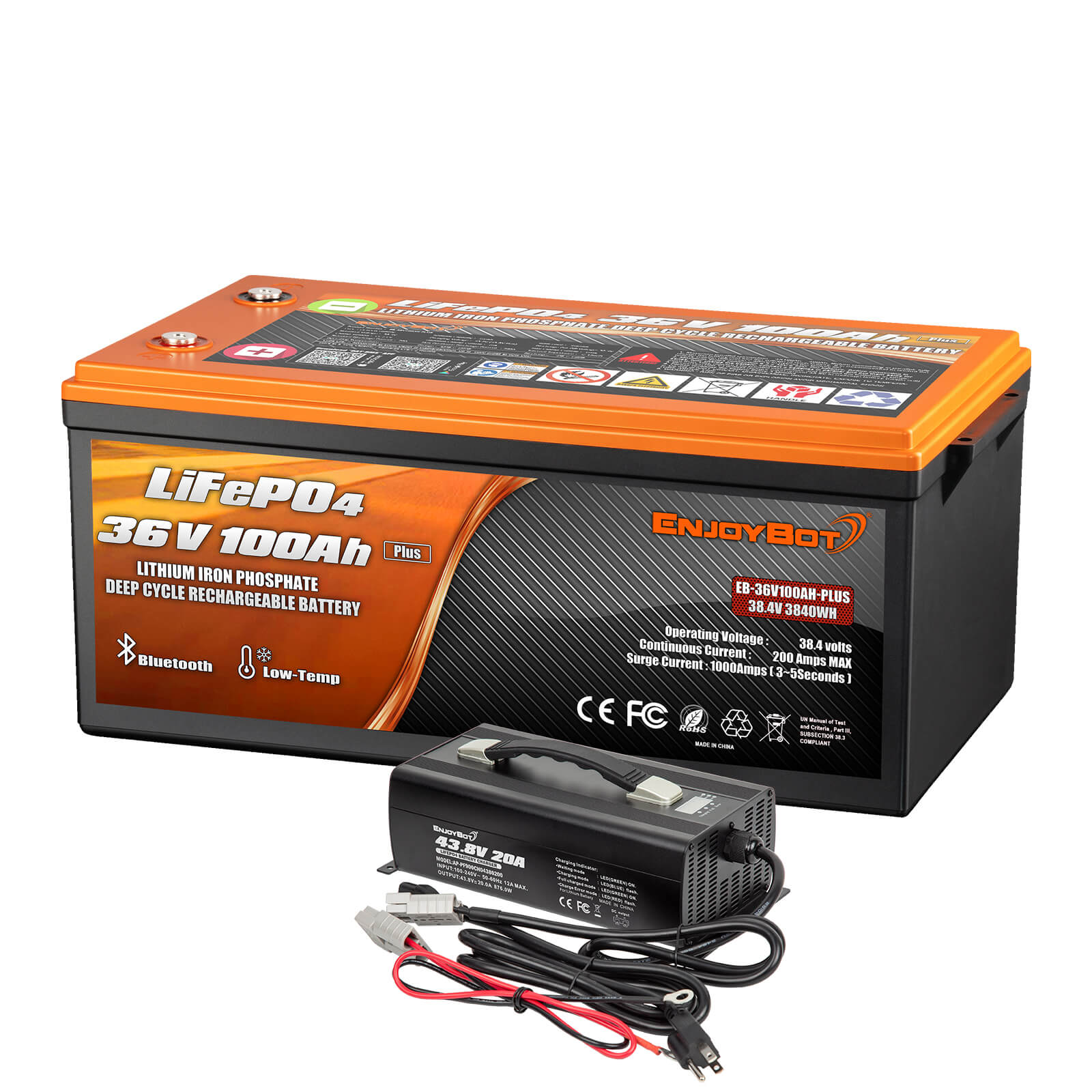 Enjoybot 36V 100AH Plus Lithium Golf Cart Battery with Bluetooth & Low-Temp Protection, 3840Wh, 200A BMS
