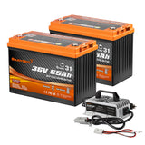 Enjoybot 36V 65Ah Self-Heating & Bluetooth Group 31 LiFePO4 Lithium Battery_2 Pack+43.8V 12A Charger