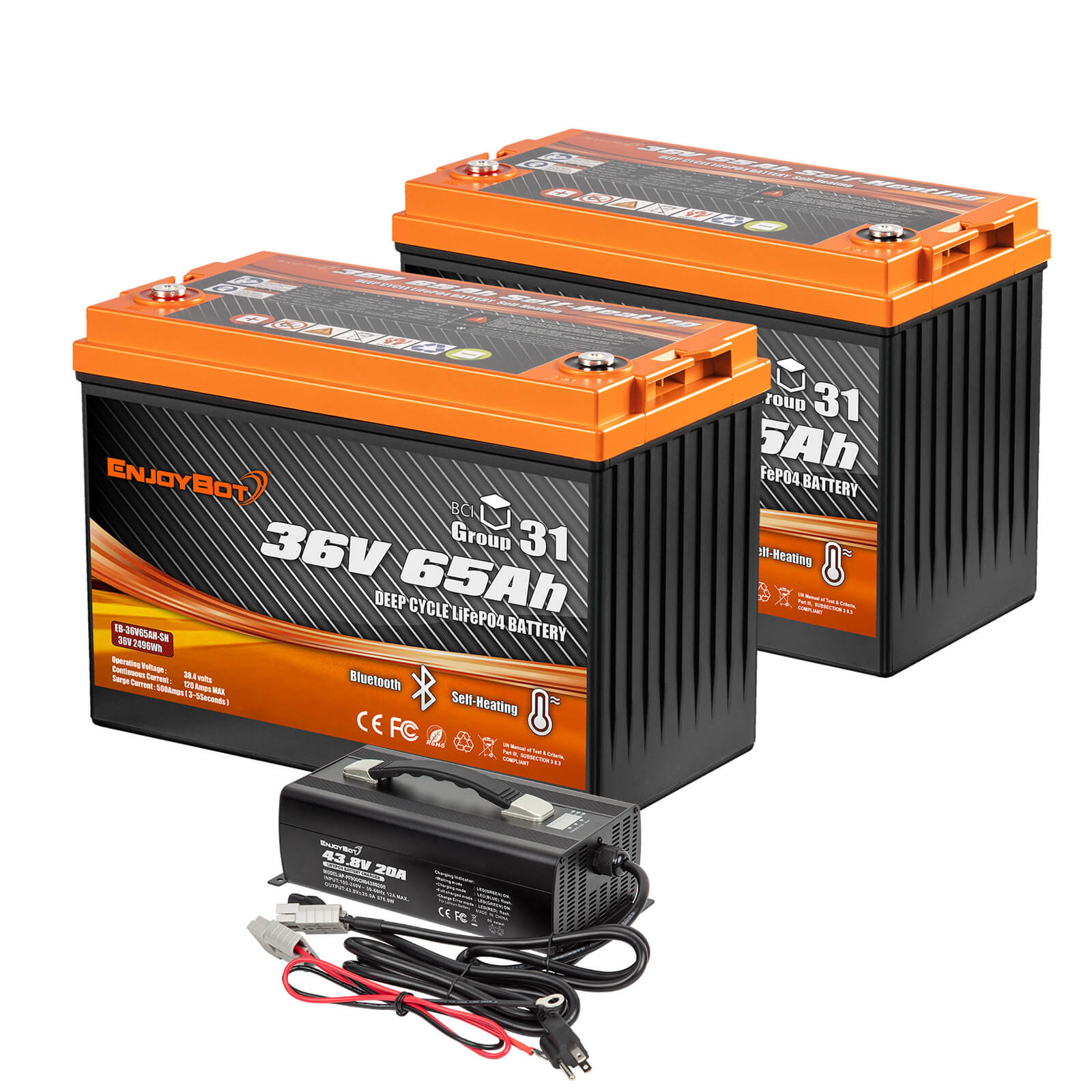 Enjoybot 36V 65AH Group 31 LiFePO4 Lithium Battery with Bluetooth & Self-Heating, 2496Wh, 120A BMS