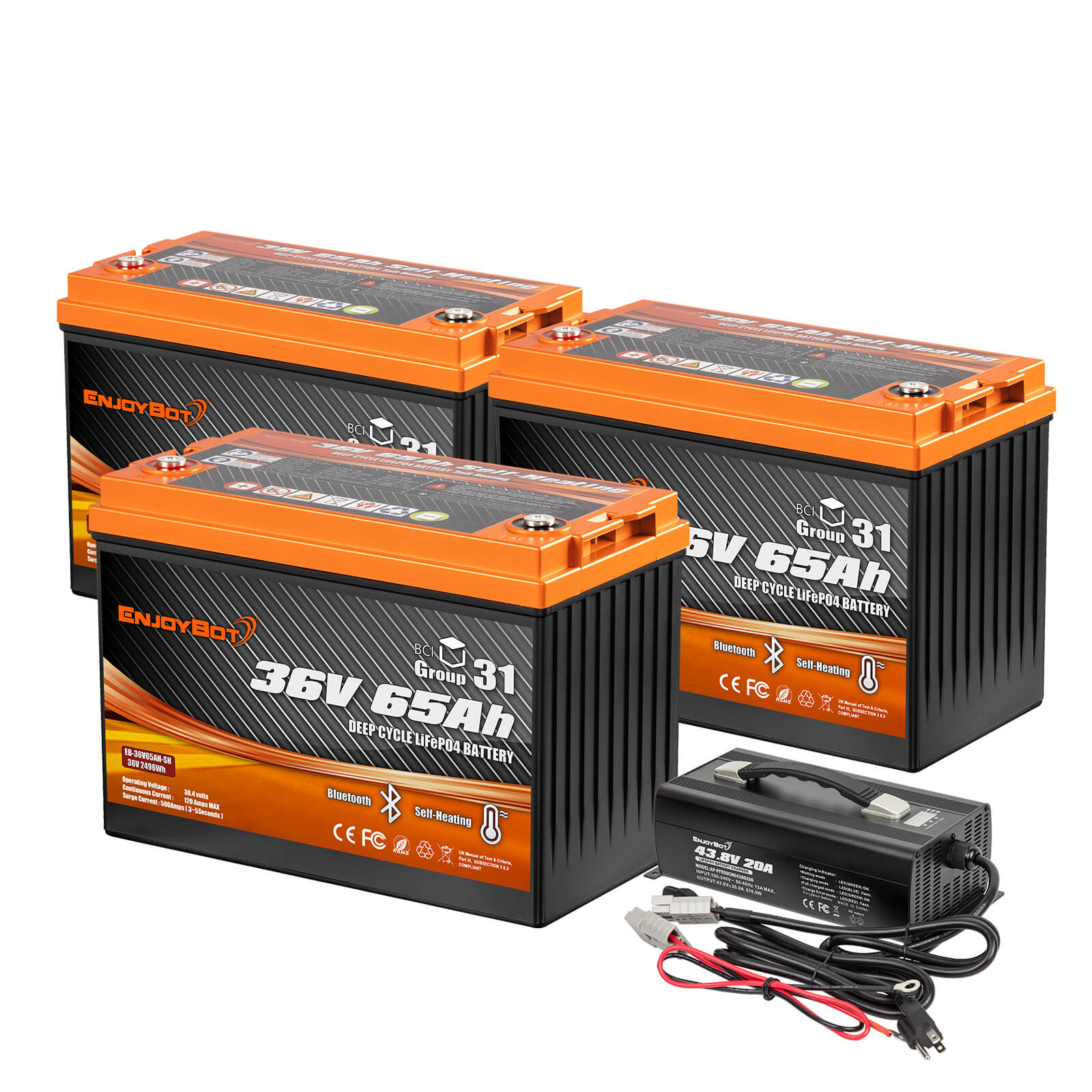 Enjoybot 36V 65AH Group 31 LiFePO4 Lithium Battery with Bluetooth & Self-Heating, 2496Wh, 120A BMS