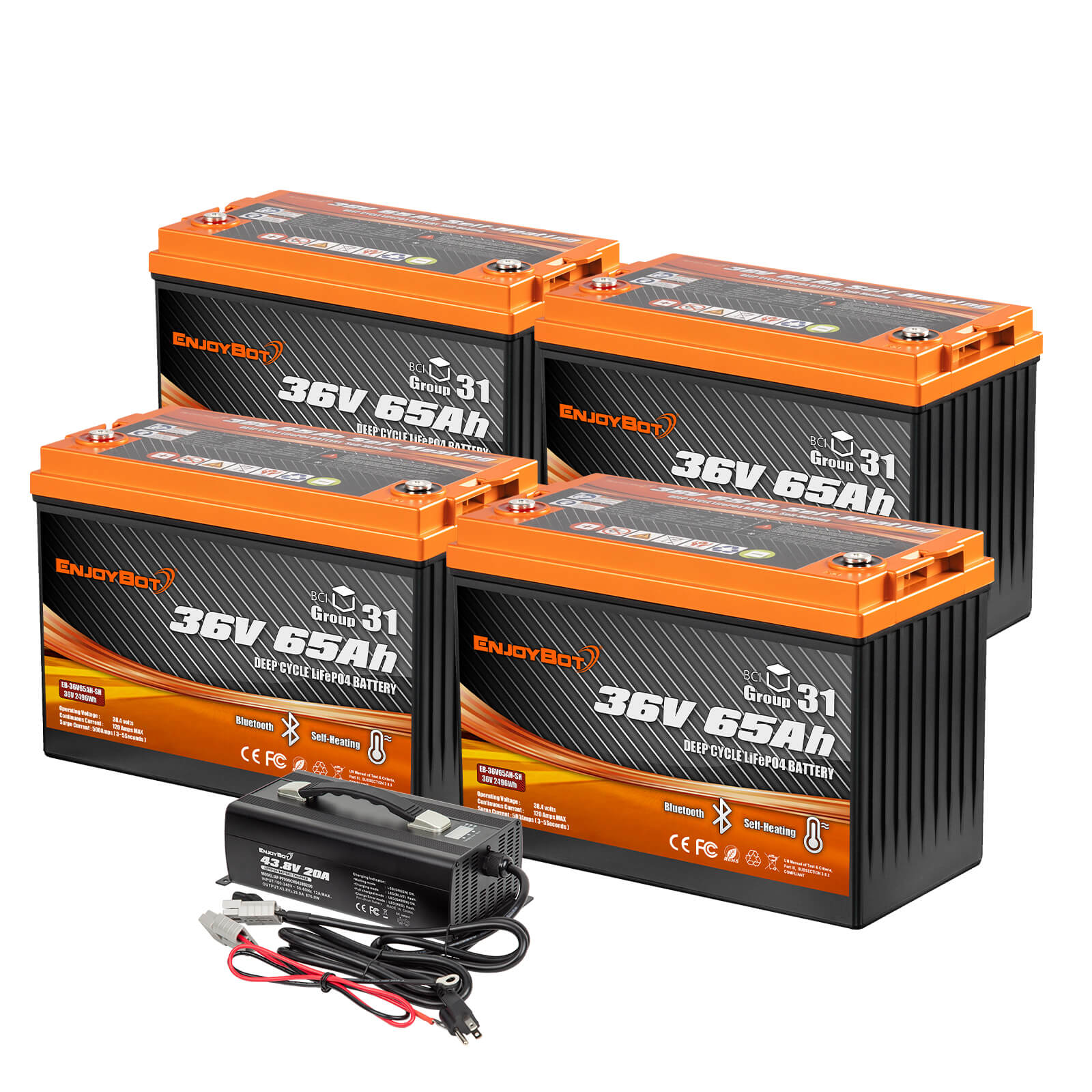 Enjoybot 36V 65AH Group 31 LiFePO4 Lithium Battery with Bluetooth & Self-Heating, 2496Wh, 120A BMS
