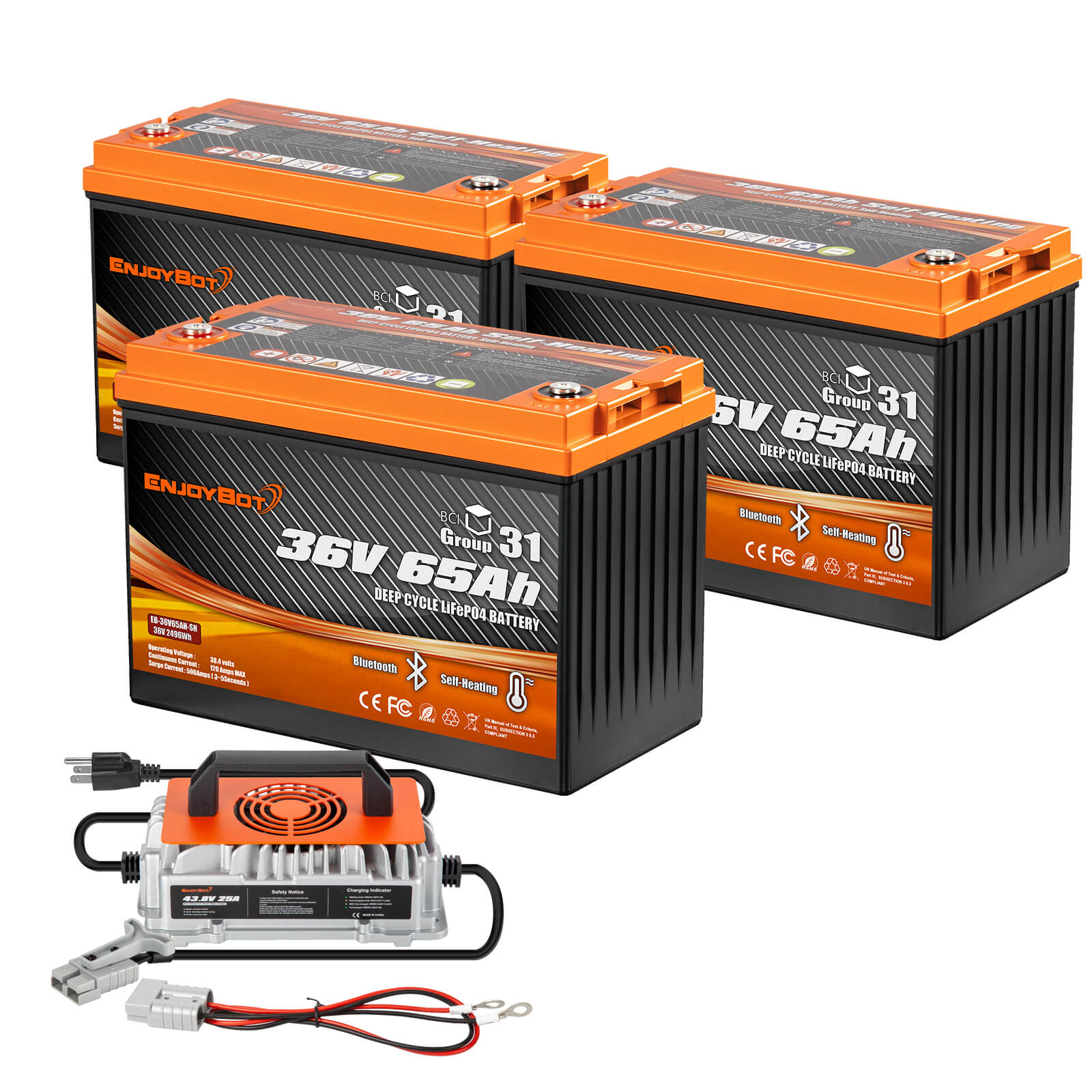 Enjoybot 36V 65AH Group 31 LiFePO4 Lithium Battery with Bluetooth & Self-Heating, 2496Wh, 120A BMS