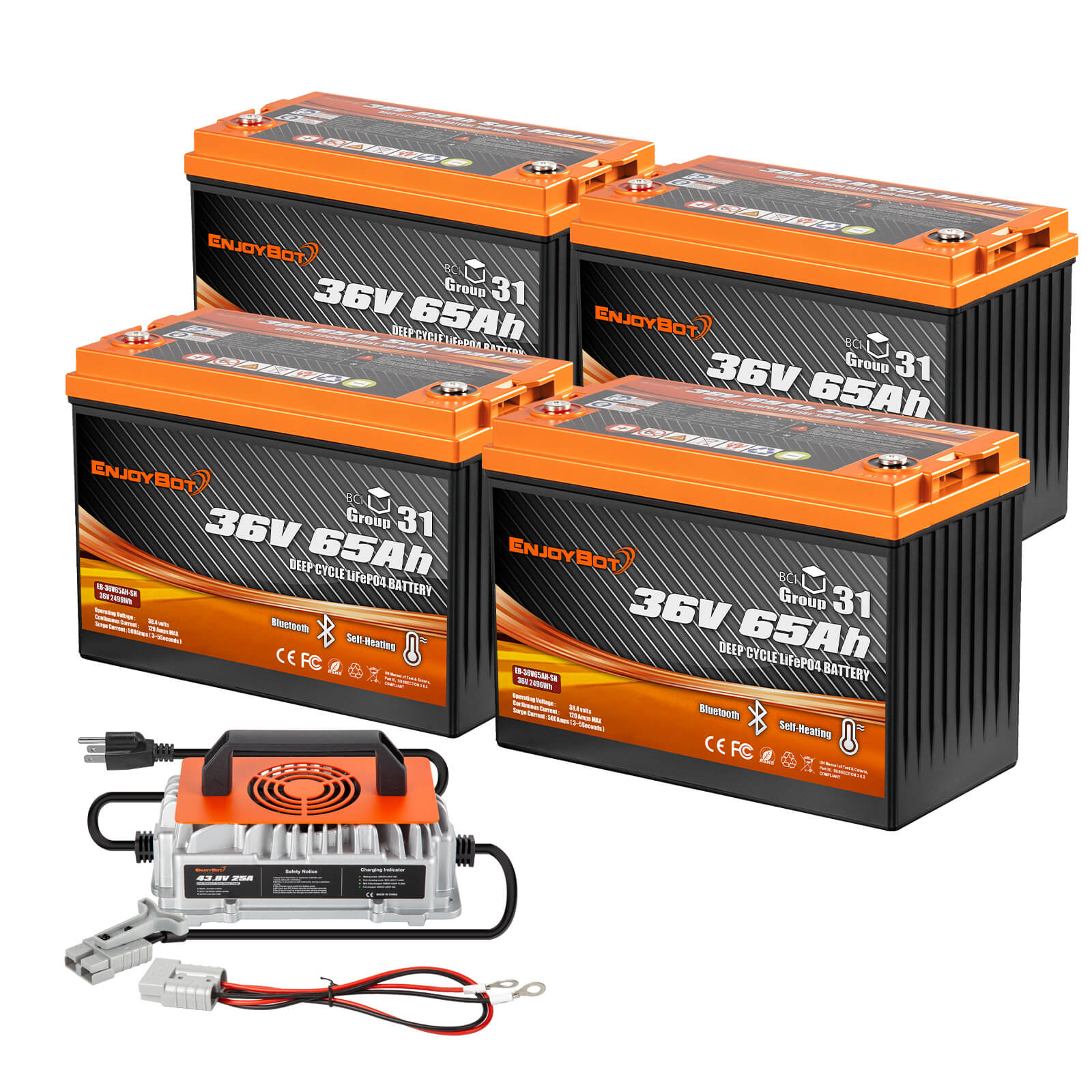 Enjoybot 36V 65AH Group 31 LiFePO4 Lithium Battery with Bluetooth & Self-Heating, 2496Wh, 120A BMS