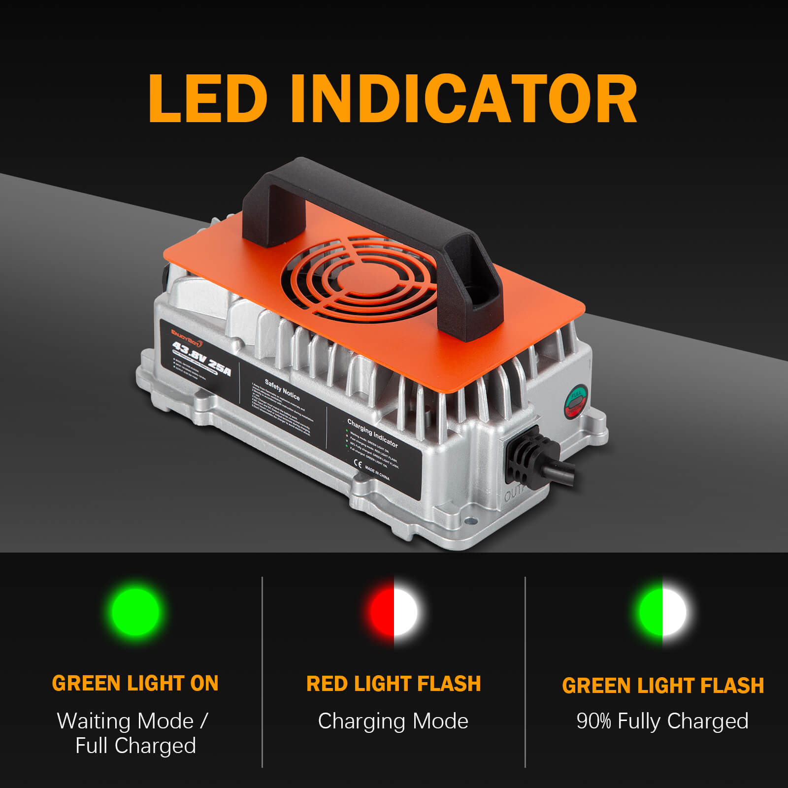 Enjoybot 43.8V 25A Waterproof Mountable LiFePO4 Lithium Battery Charger for 36V Lithium Battery