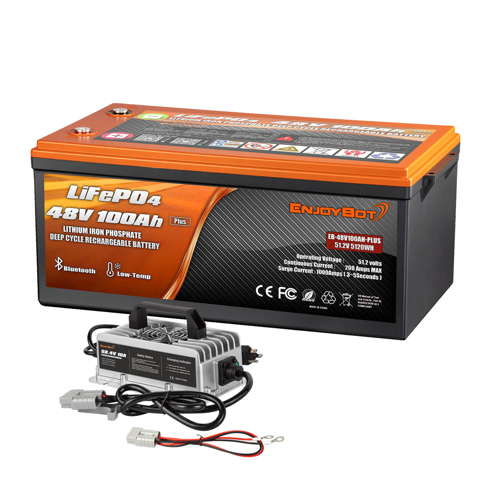 Enjoybot 48V 100AH Plus Lithium Golf Cart Battery with Bluetooth & Low-Temp Protection, 5120Wh, 200A BMS