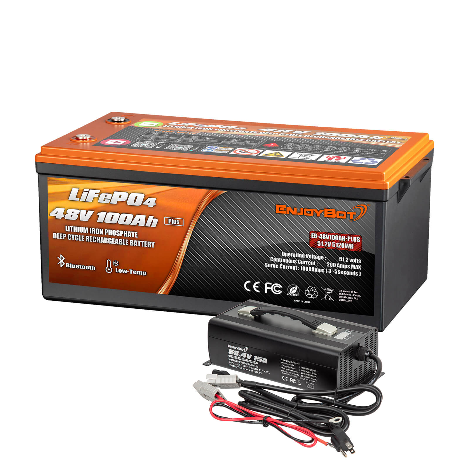 Enjoybot 48V 100AH Plus Lithium Golf Cart Battery with Bluetooth & Low-Temp Protection, 5120Wh, 200A BMS