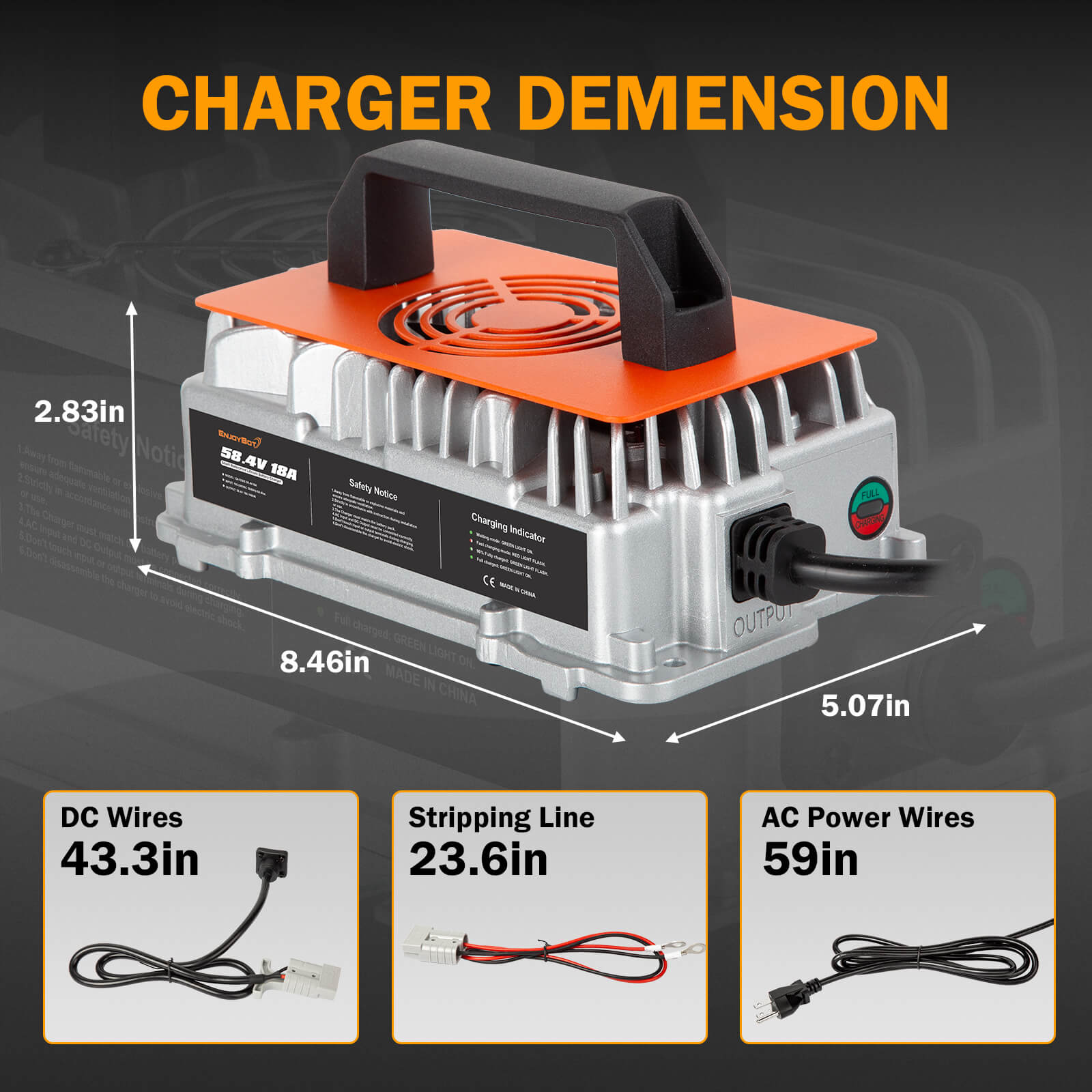 Enjoybot 58.4V 18A Waterproof Mountable LiFePO4 Lithium Battery Charger For 48V Lithium Batteries
