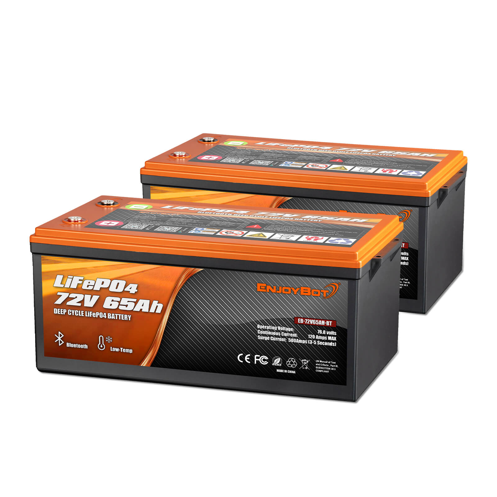 Enjoybot 72V 65AH LiFePO4 Lithium Battery with Bluetooth & Low-Temp, 4992Wh, 120A BMS