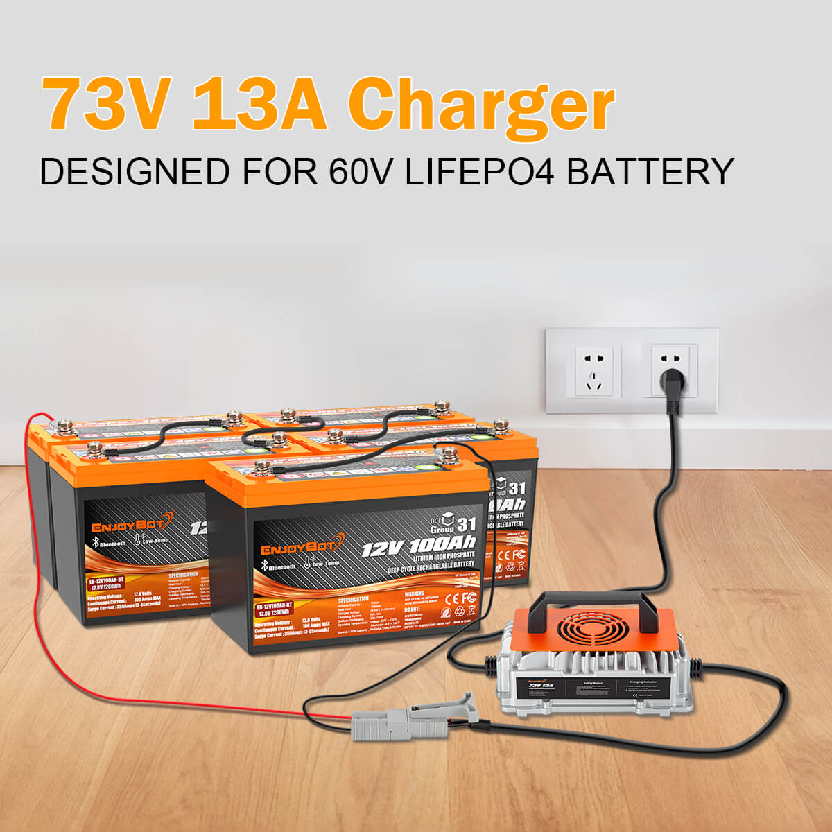 Enjoybot 73V 13A Mountable LiFePO4 Lithium Battery Charger For 60V Golf Carts