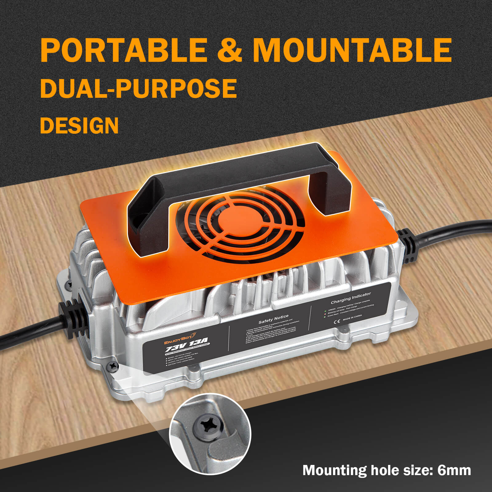 Enjoybot 73V 13A Mountable LiFePO4 Lithium Battery Charger For 60V Golf Carts