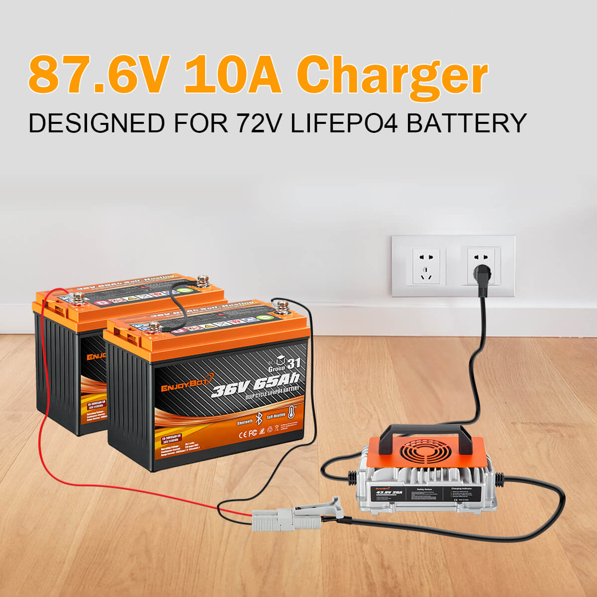 Enjoybot 87.6V 10A Mountable LiFePO4 Lithium Battery Charger For 72V Golf Carts