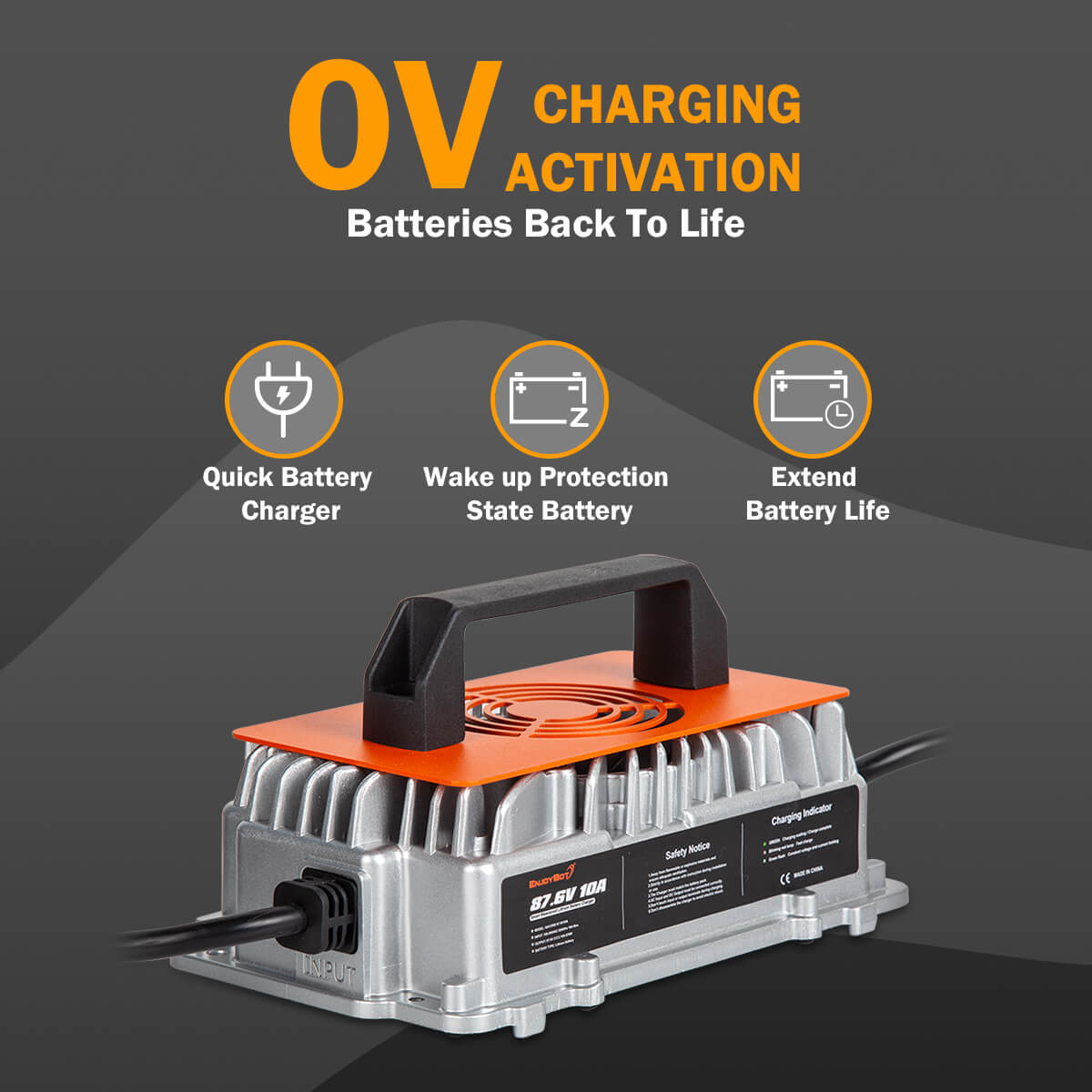 Enjoybot 87.6V 10A Mountable LiFePO4 Lithium Battery Charger For 72V Golf Carts