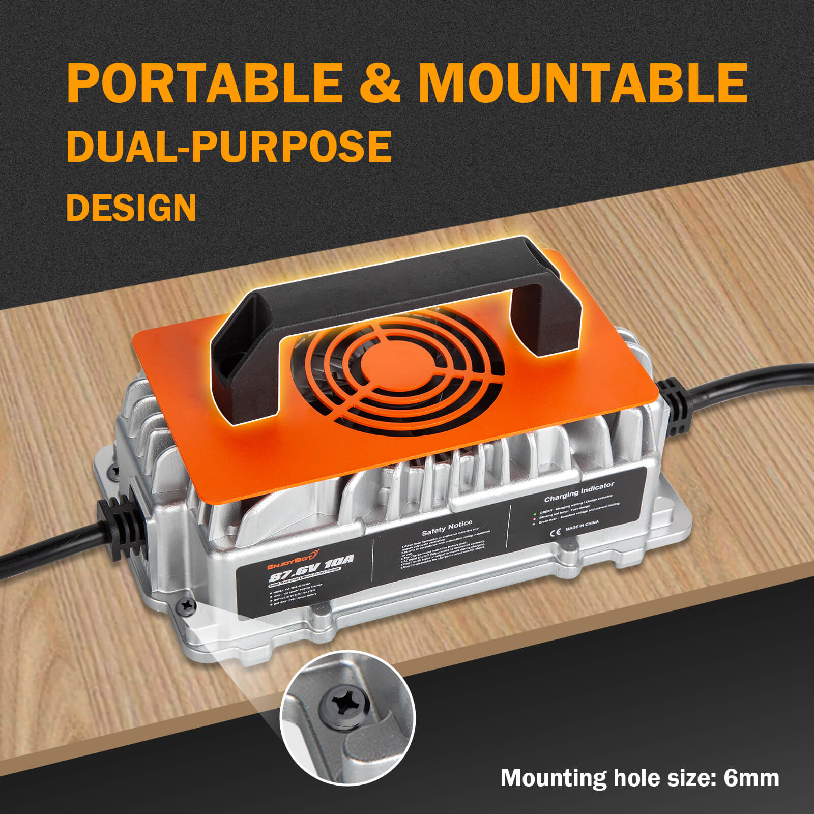 Enjoybot 87.6V 10A Mountable LiFePO4 Lithium Battery Charger For 72V Golf Carts