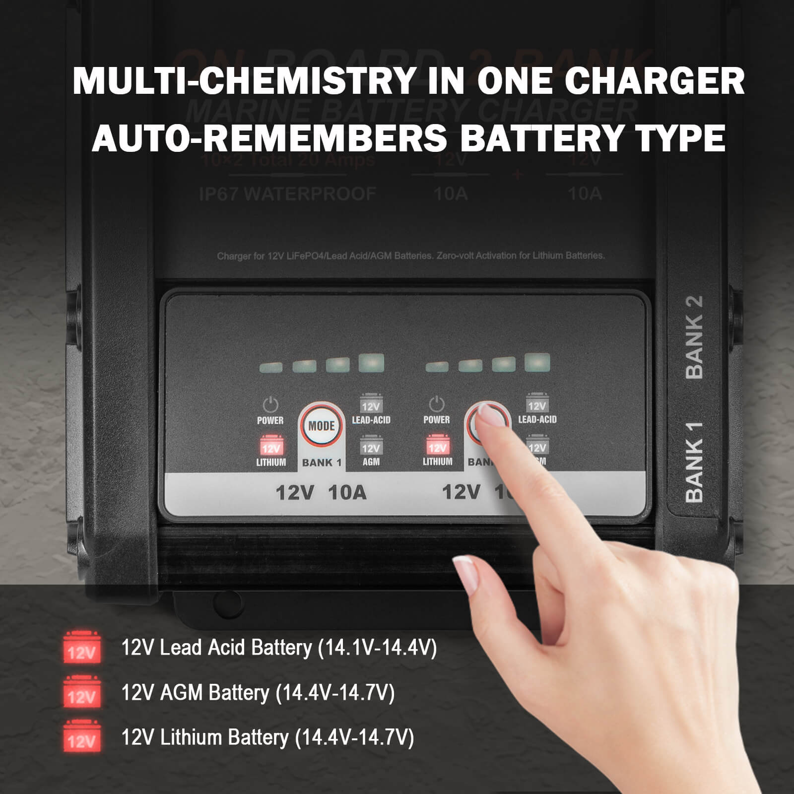 Enjoybot 2 Bank 12V 10A On-Board Marine Battery Charger