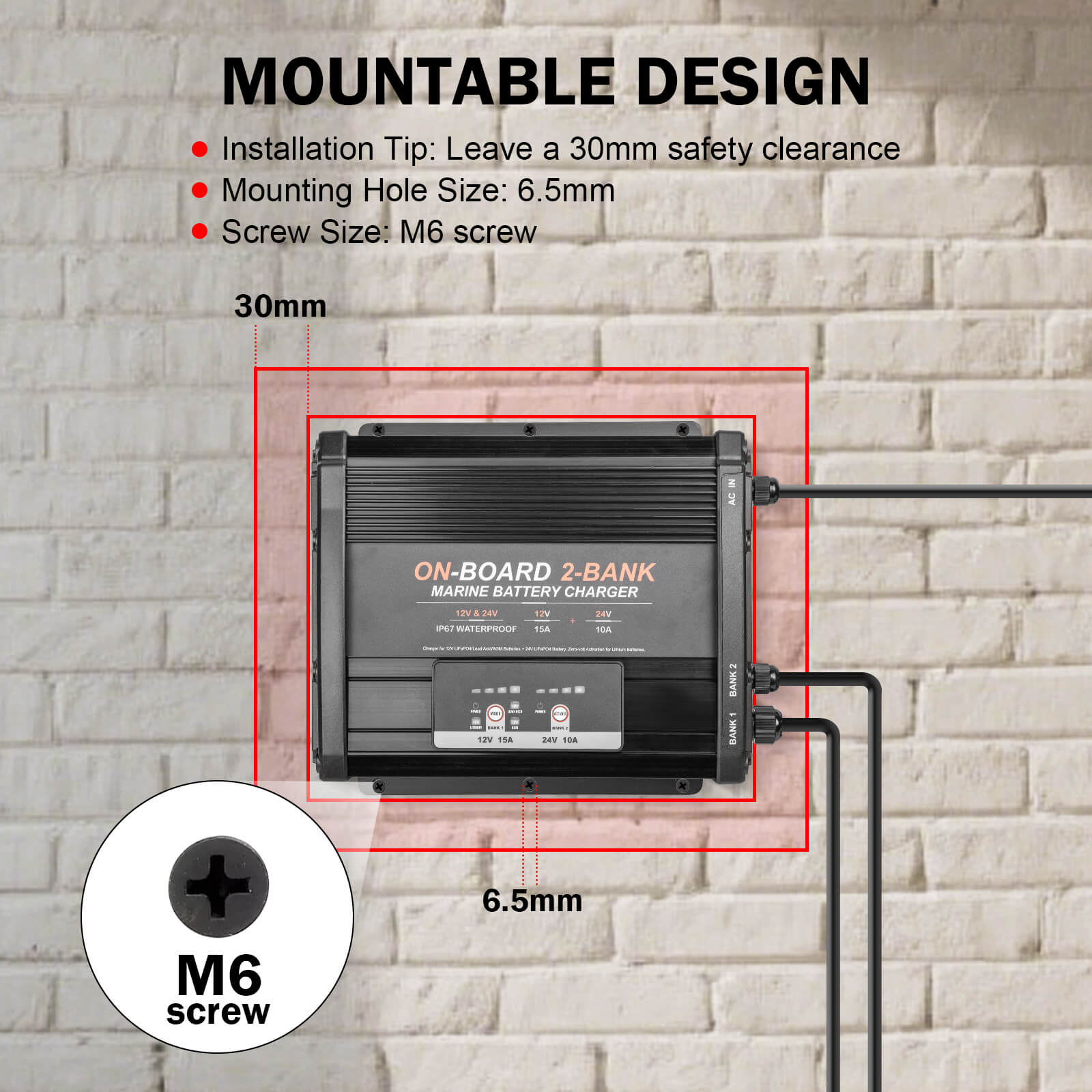 Enjoybot 2 Bank 12V 15A + 24V 10A On-Board Marine Battery Charger
