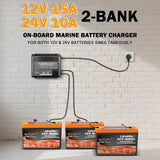 Enjoybot 2 Bank 12V 15A + 24V 10A On-Board Marine Battery Charger
