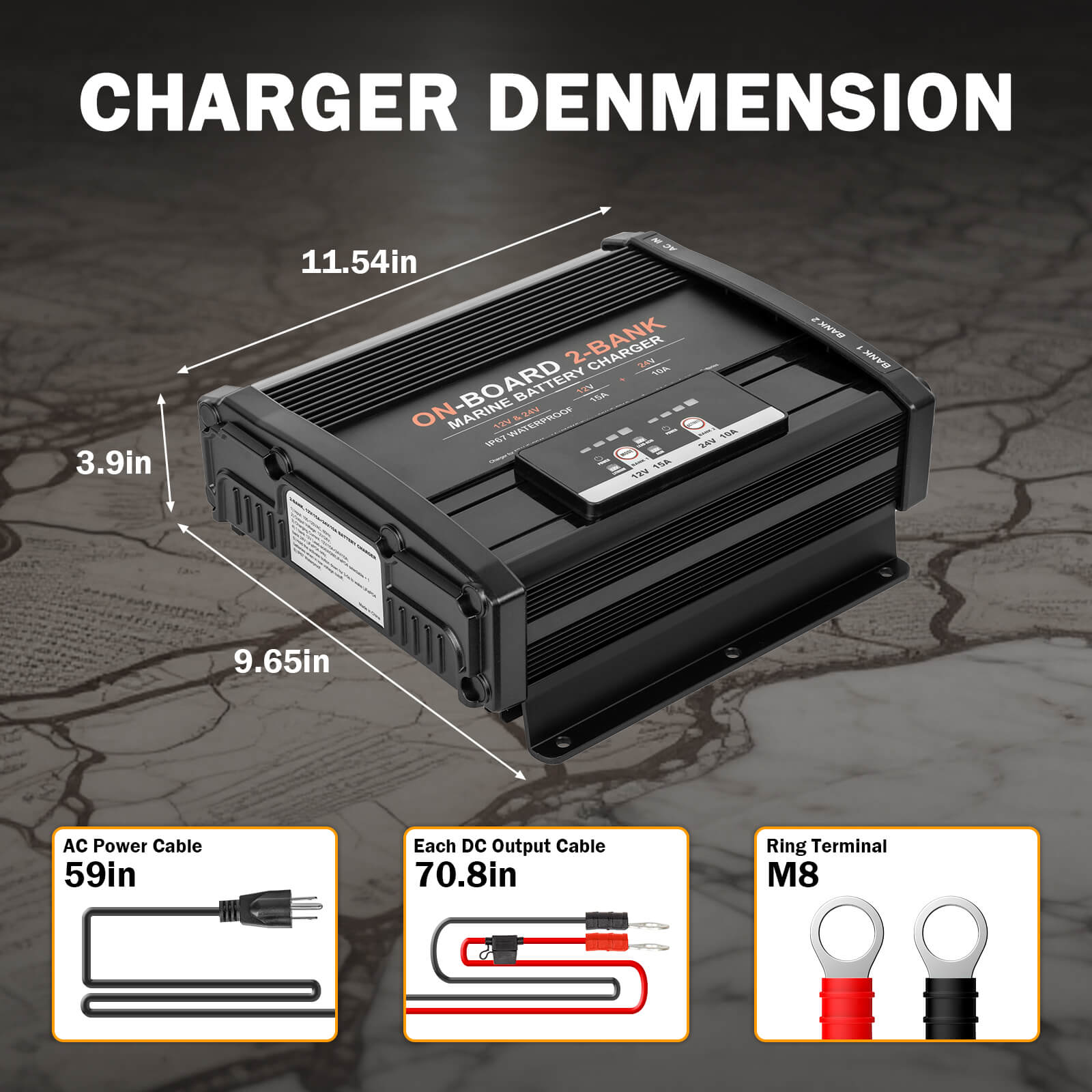 Enjoybot 2 Bank 12V 15A + 24V 10A On-Board Marine Battery Charger