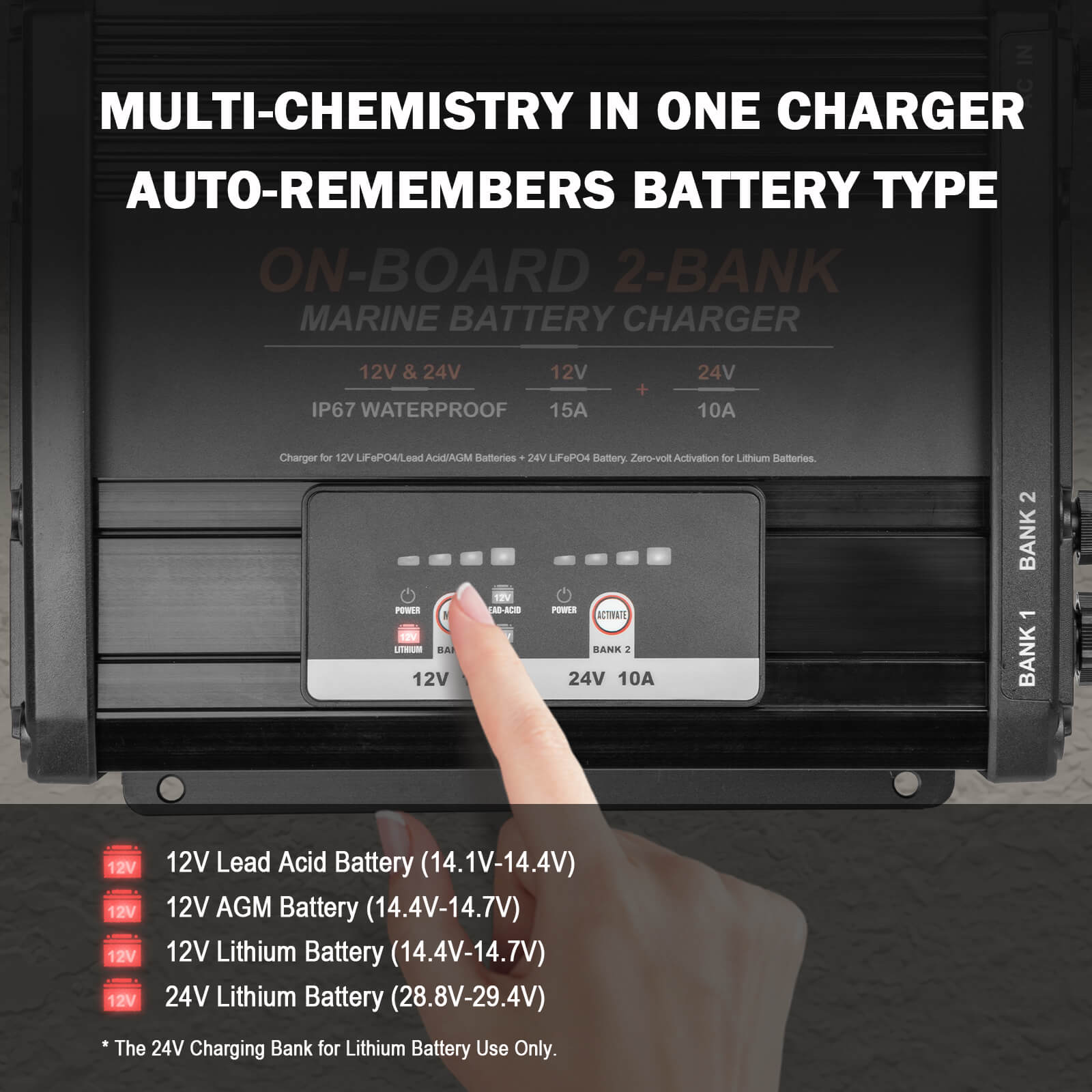 Enjoybot 2 Bank 12V 15A + 24V 10A On-Board Marine Battery Charger