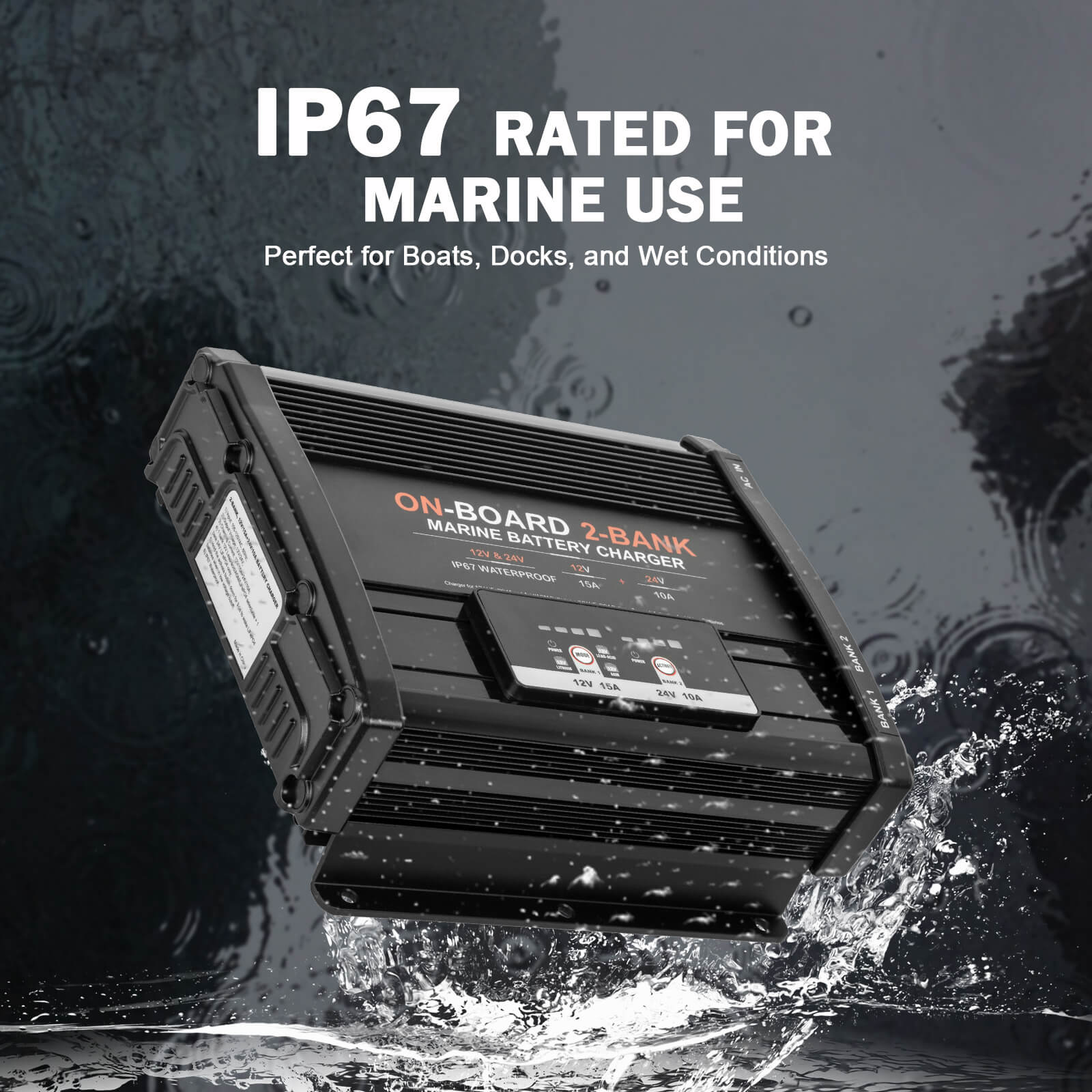 Enjoybot 2 Bank 12V 15A + 24V 10A On-Board Marine Battery Charger