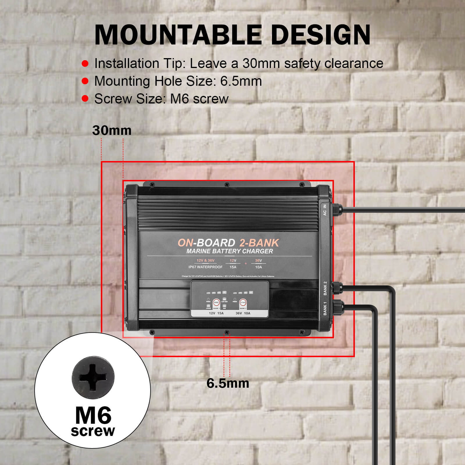 Enjoybot 2 Bank 12V 15A + 36V 10A On-Board Marine Battery Charger