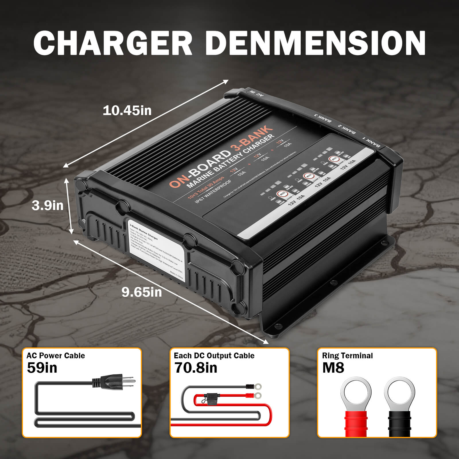 Enjoybot 3 Bank 12V 10A On-Board Marine Battery Charger