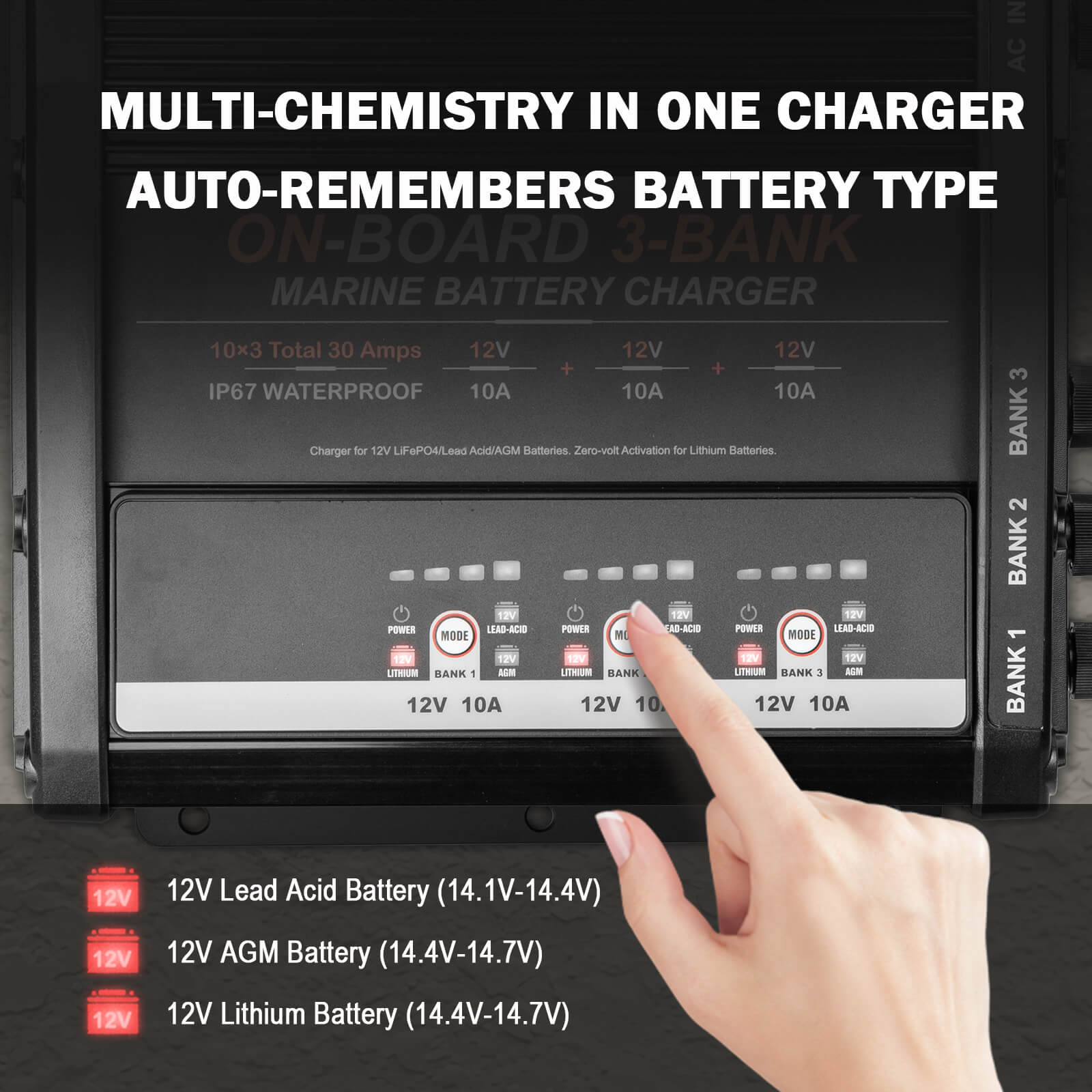Enjoybot 3 Bank 12V 10A On-Board Marine Battery Charger